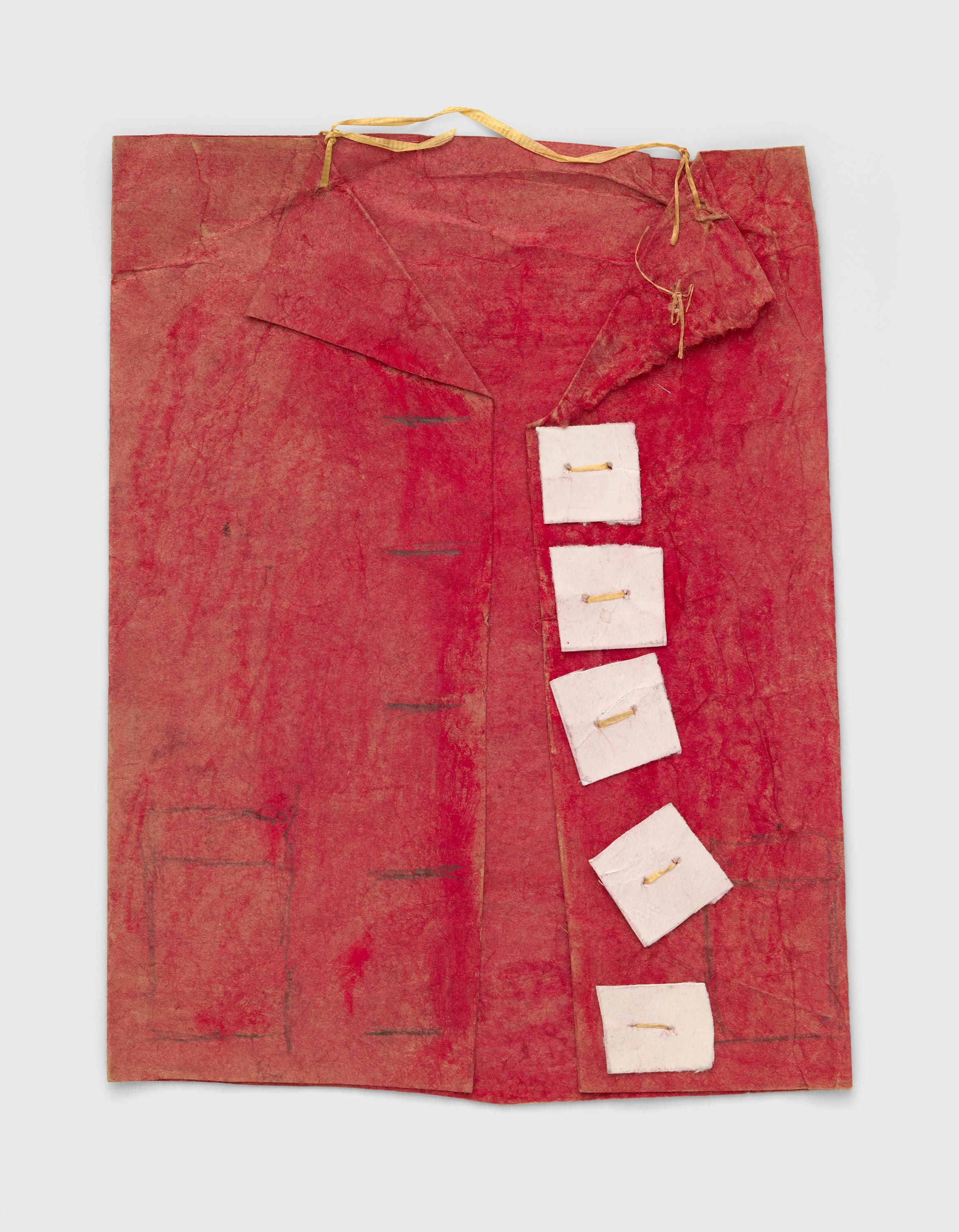 A mixed media artwork by James Castle, titled Untitled (red coat, construction), n.d.