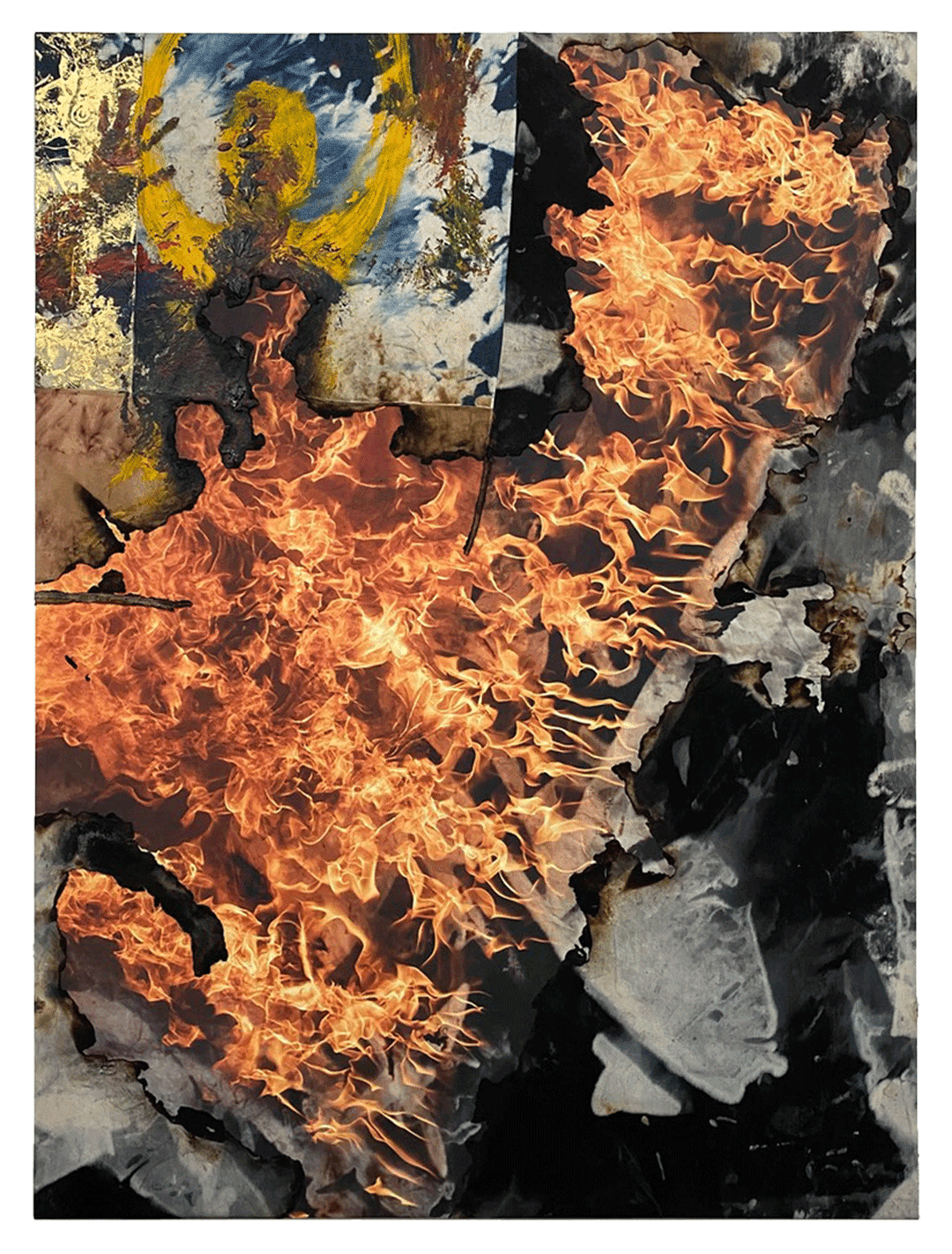 A mixed media piece by Korakrit Arunanondchai titled History painting (frame), dated 2020.