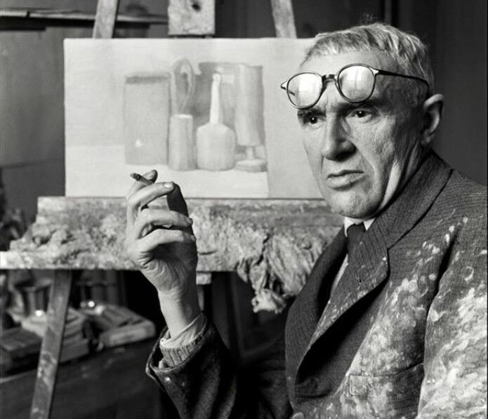 A photo of Giorgio Morandi in his studio by Herbert List, dated 1953.