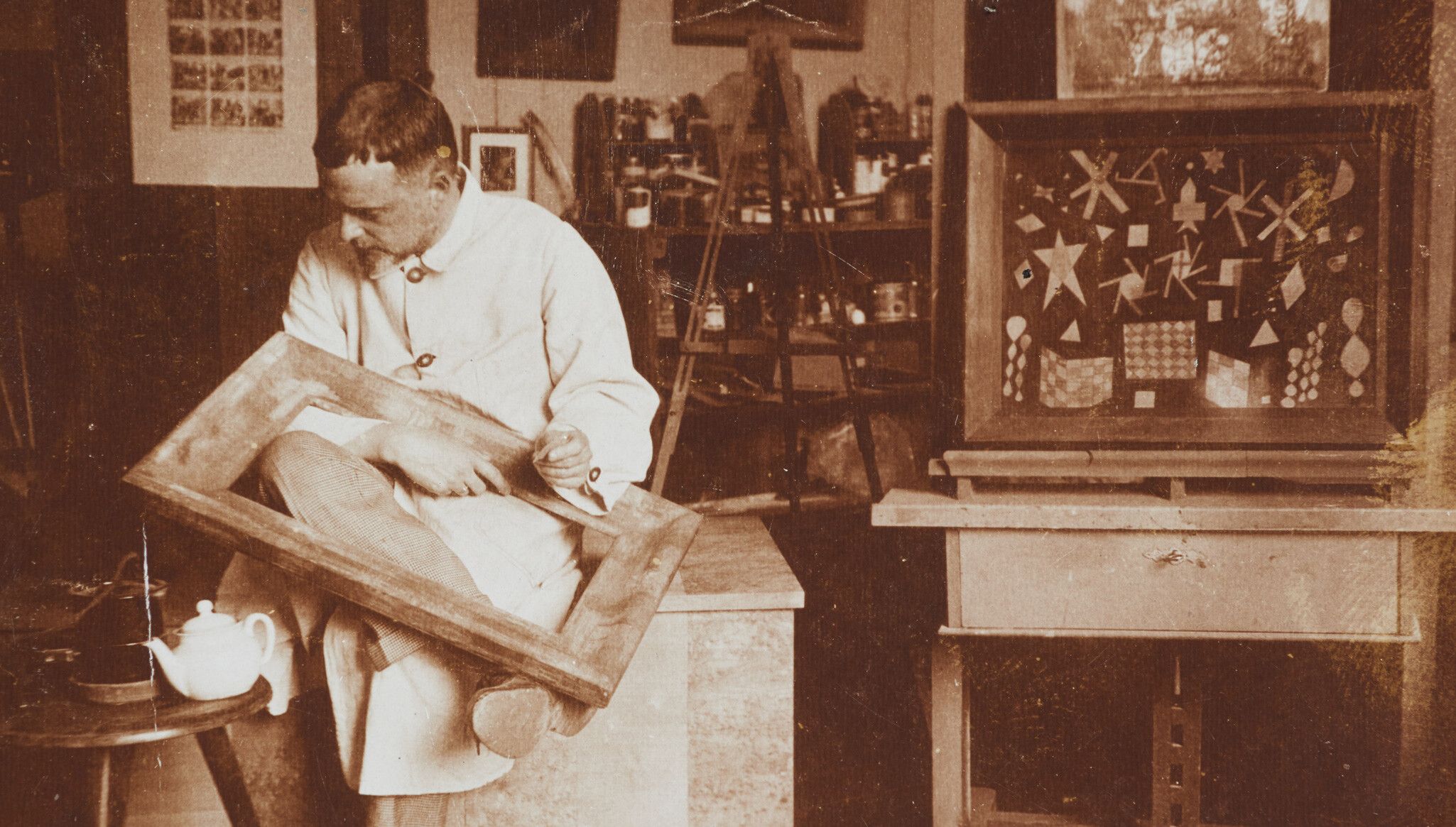 Paul Klee in his studio, Bauhaus Weimar, 1924. Photographer: Felix Klee