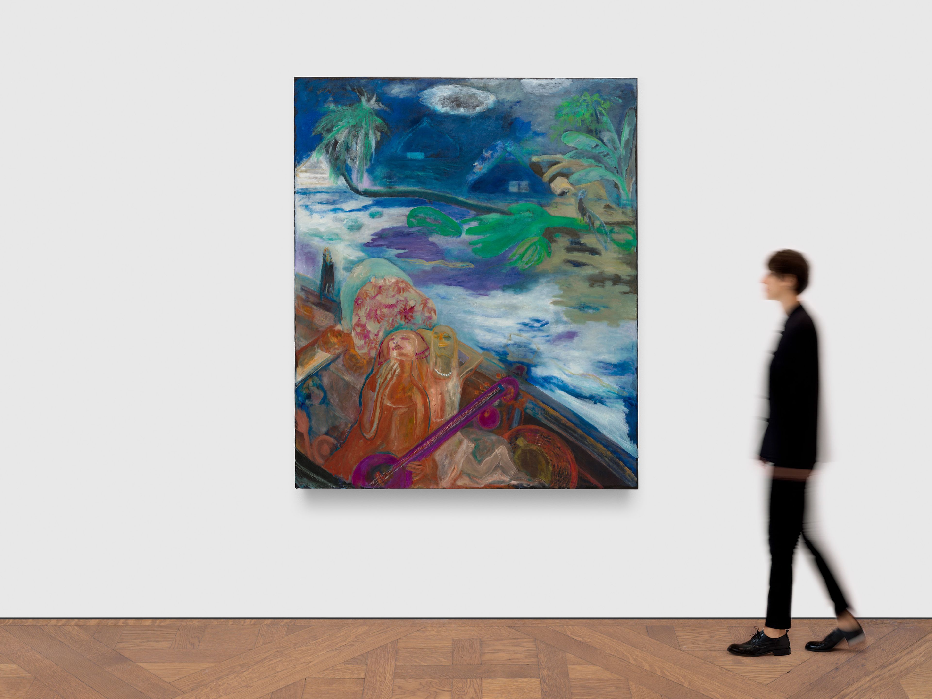 A painting by Sosa Joseph, titled Amma wants to finish singing before the flood drowns her, dated 2024 to 2025.A painting by Sosa Joseph, titled Amma wants to finish singing before the flood drowns her, dated 2024 to 2025.