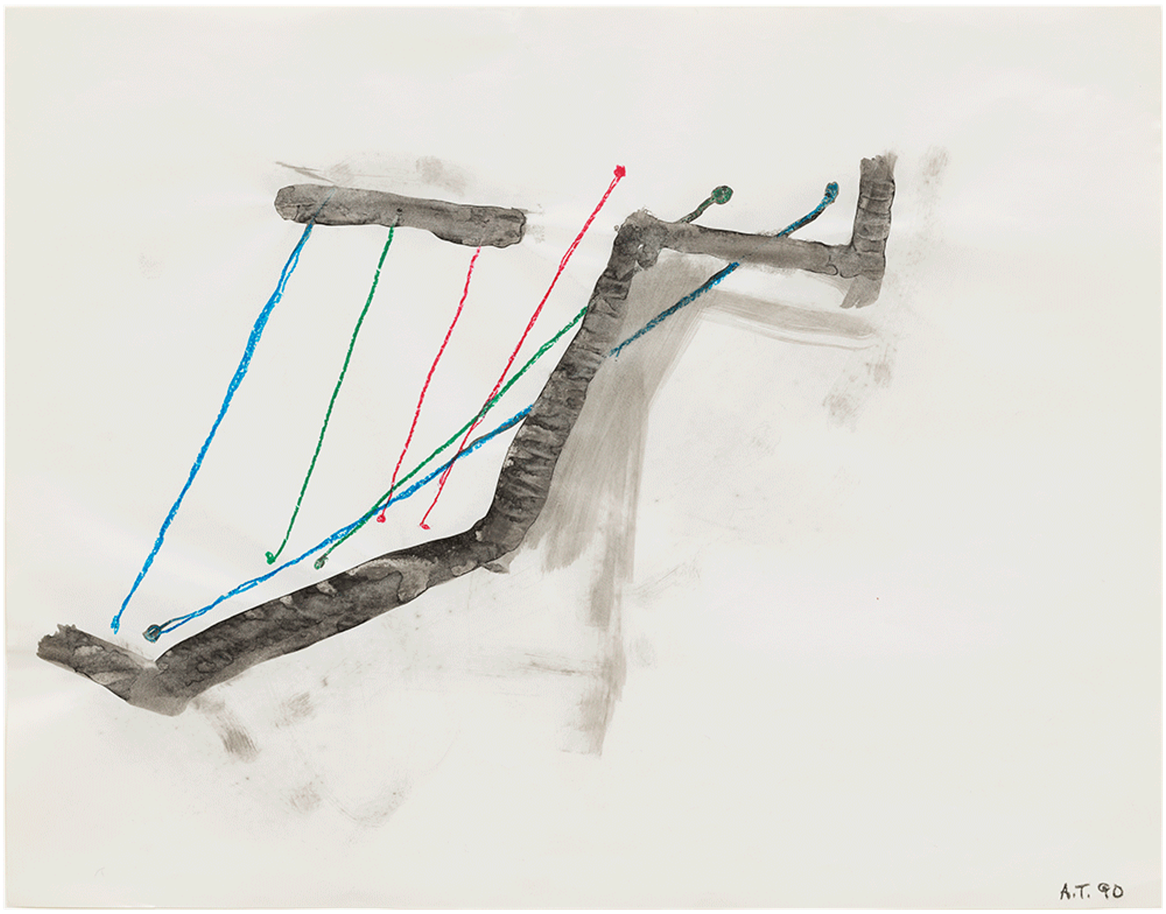 A mixed media work on paper by Al Taylor, titled Wire Instrument, dated 1990.