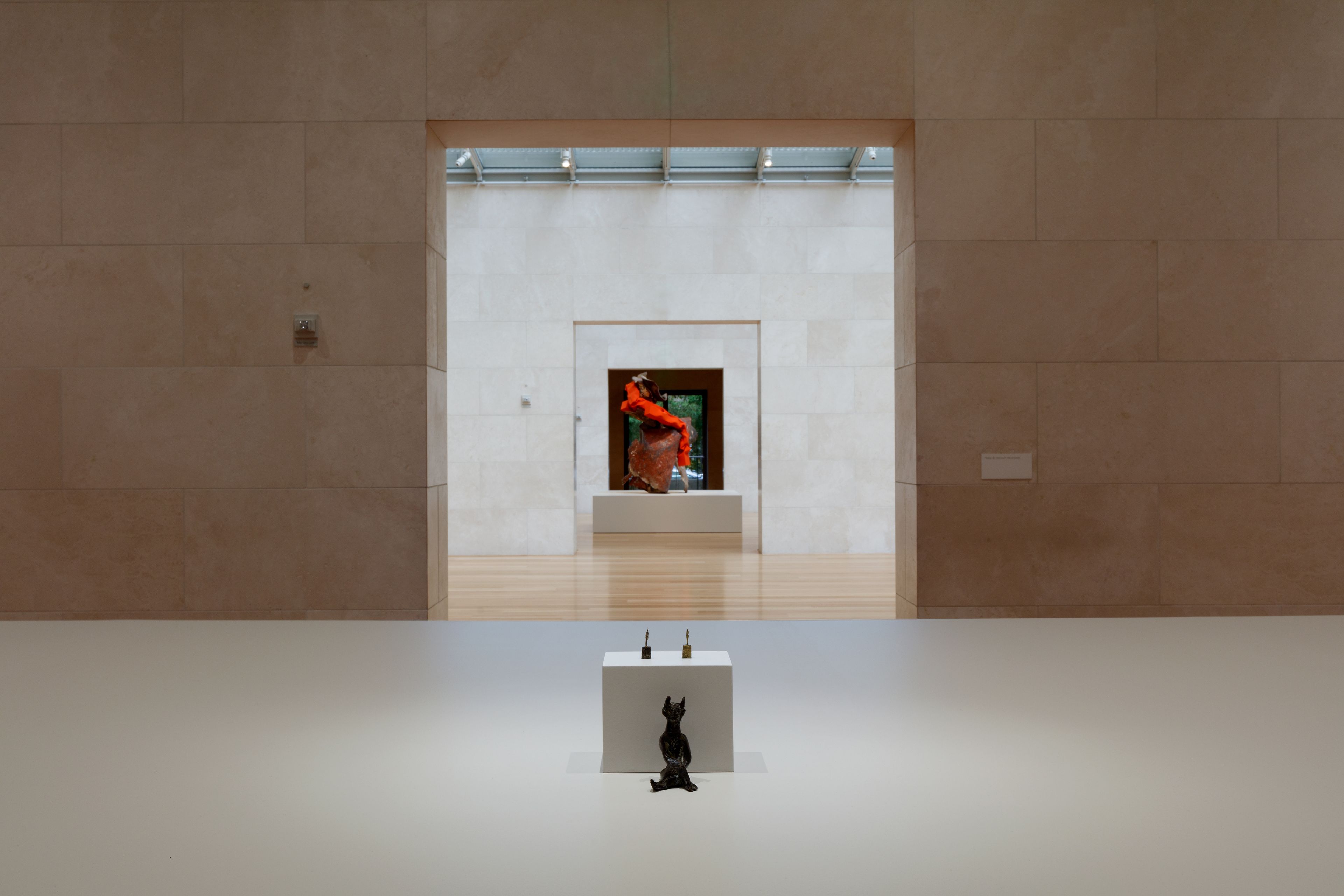 Installation view of the exhibition, Carol Bove: Collage Sculptures, at the Nasher Sculpture Center in Dallas, Texas, dated 2021.