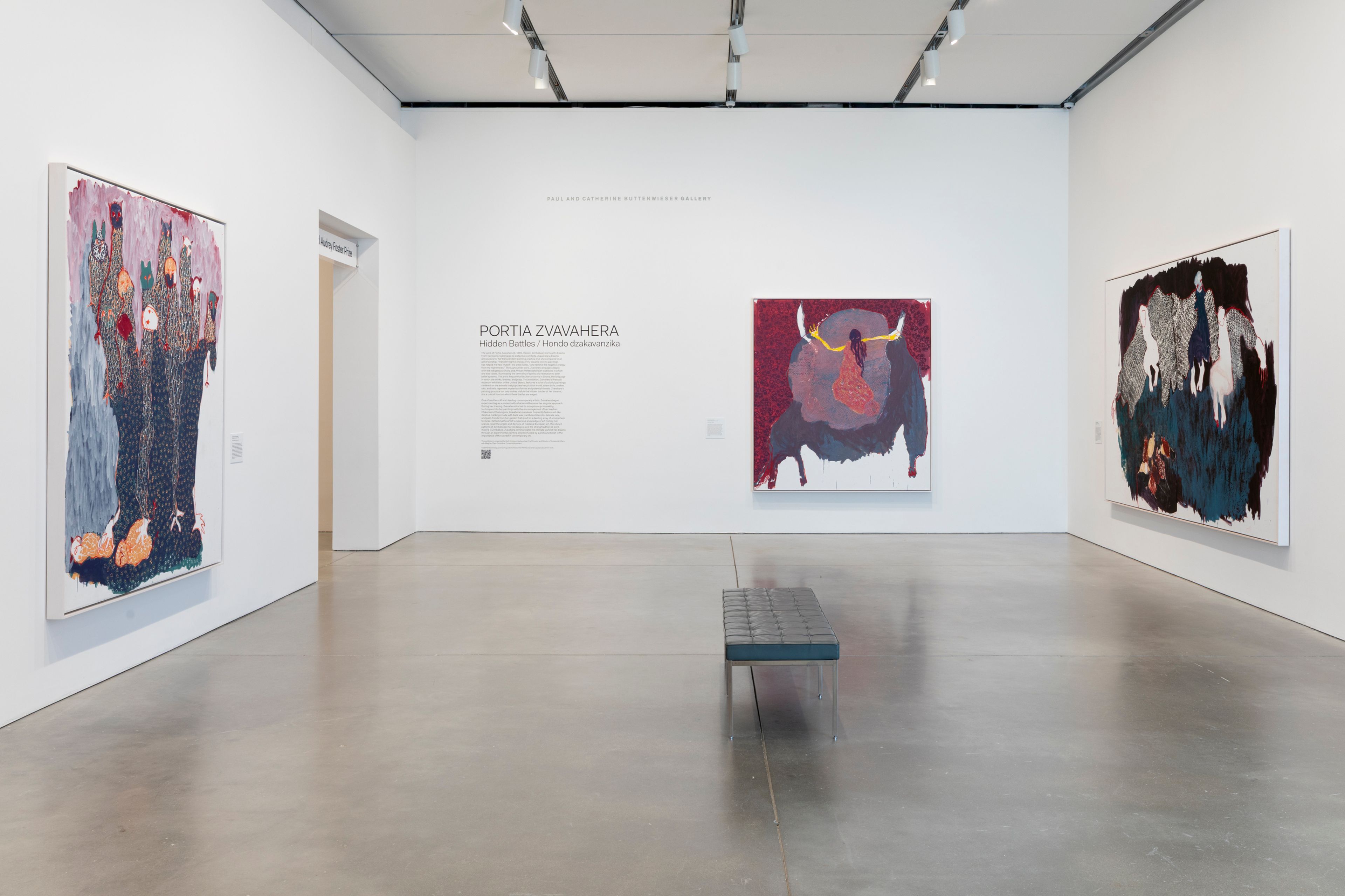 Installation view of the exhibition Portia Zvavahera: Hidden Battles / Hondo dzakavanzika, at the Institute of Contemporary Art/Boston, United States, dated 2025-26.