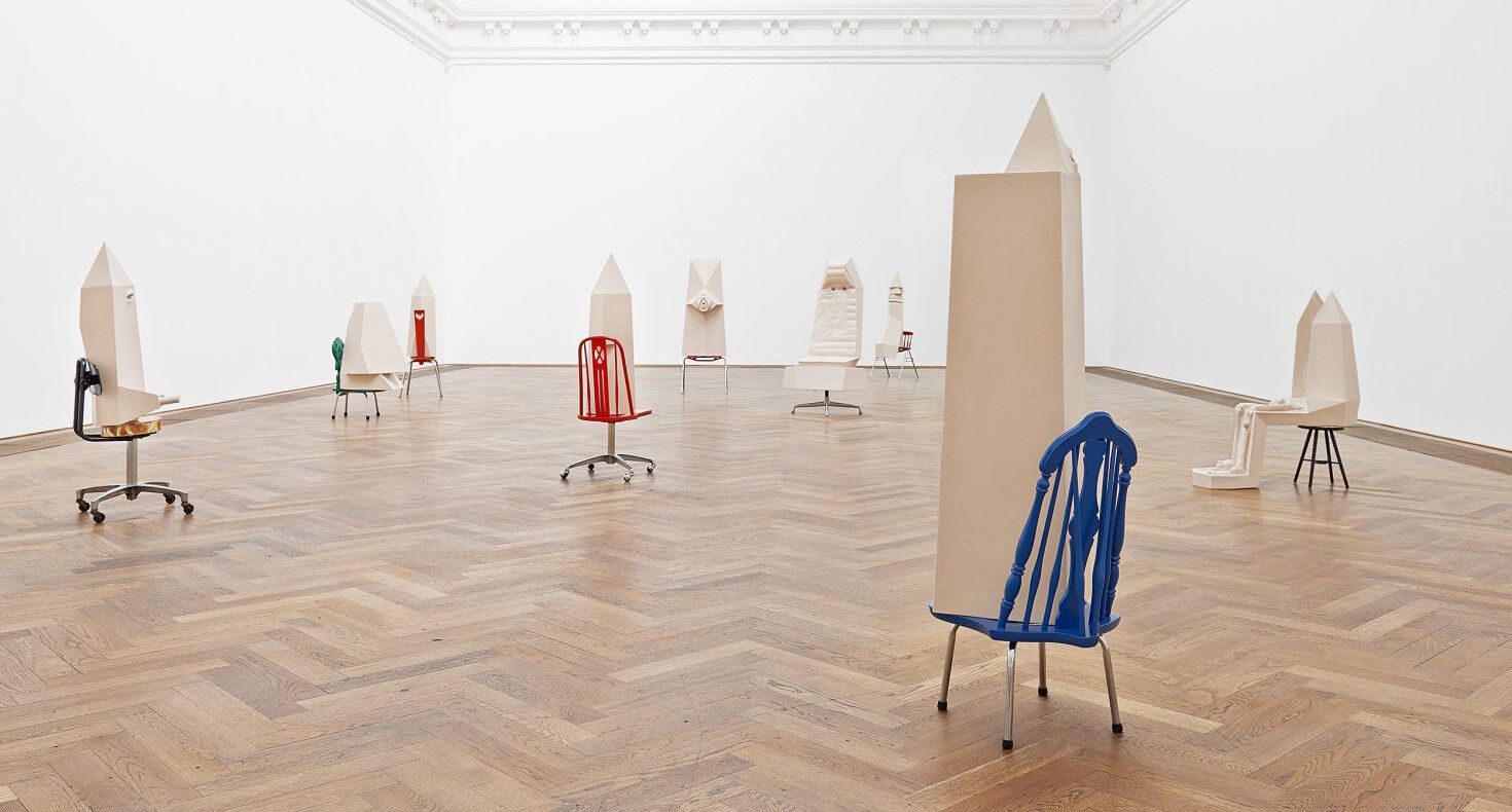 An installation view of an exhibition titled Andra Ursuta: Whites at Kunsthalle Basel in 2015.