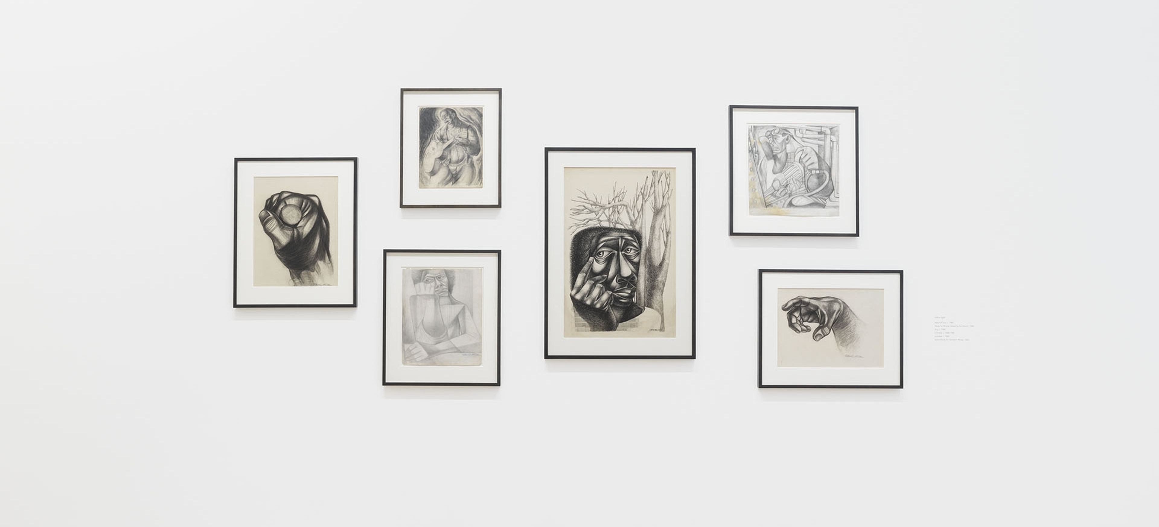 Installation view of the exhibition Charles White: Selected Works at David Zwirner in New York, 2019.