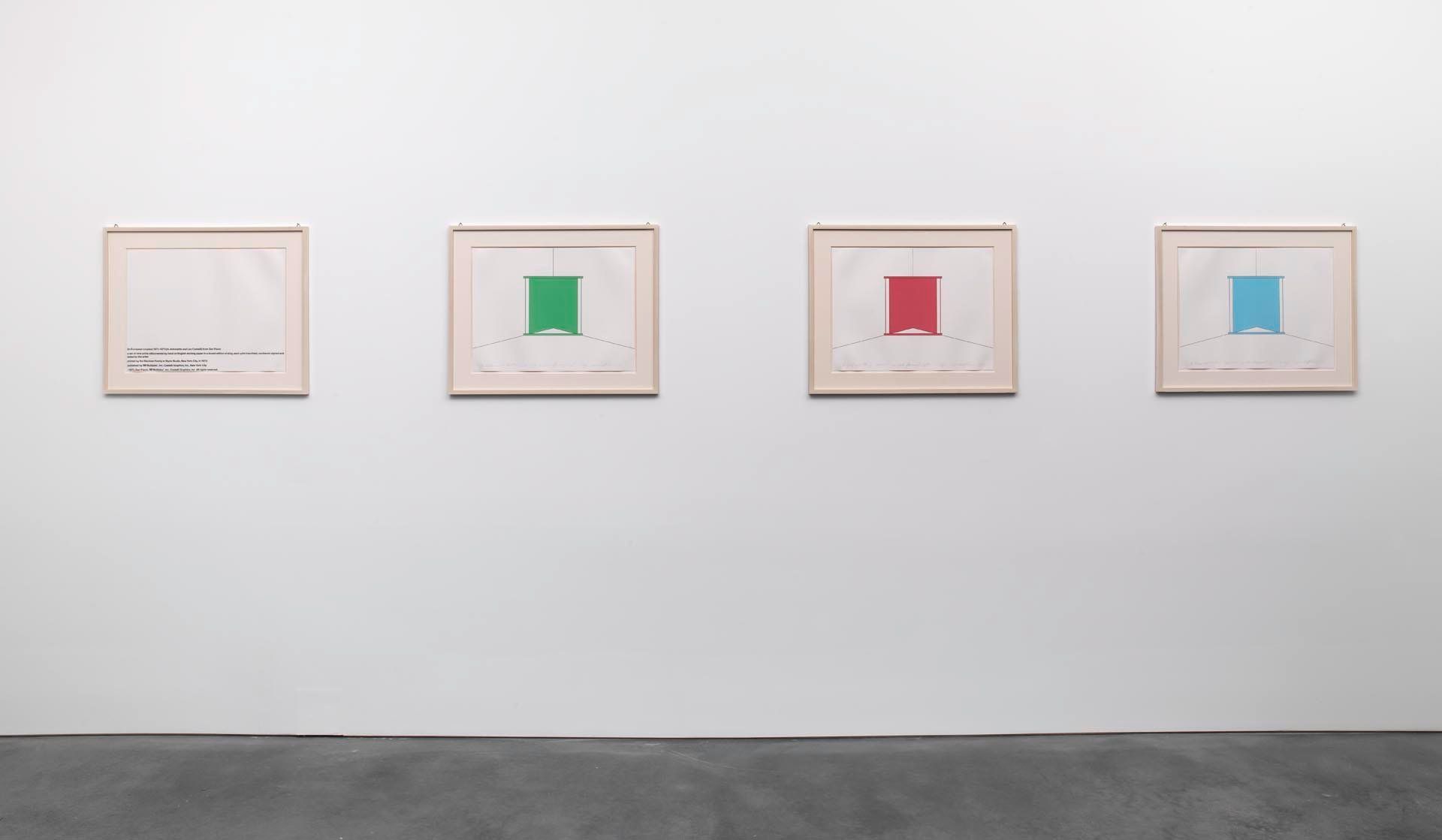 Installation view of the exhibition Dan Flavin and Donald Judd, at David Zwirner in New York, dated 2013.