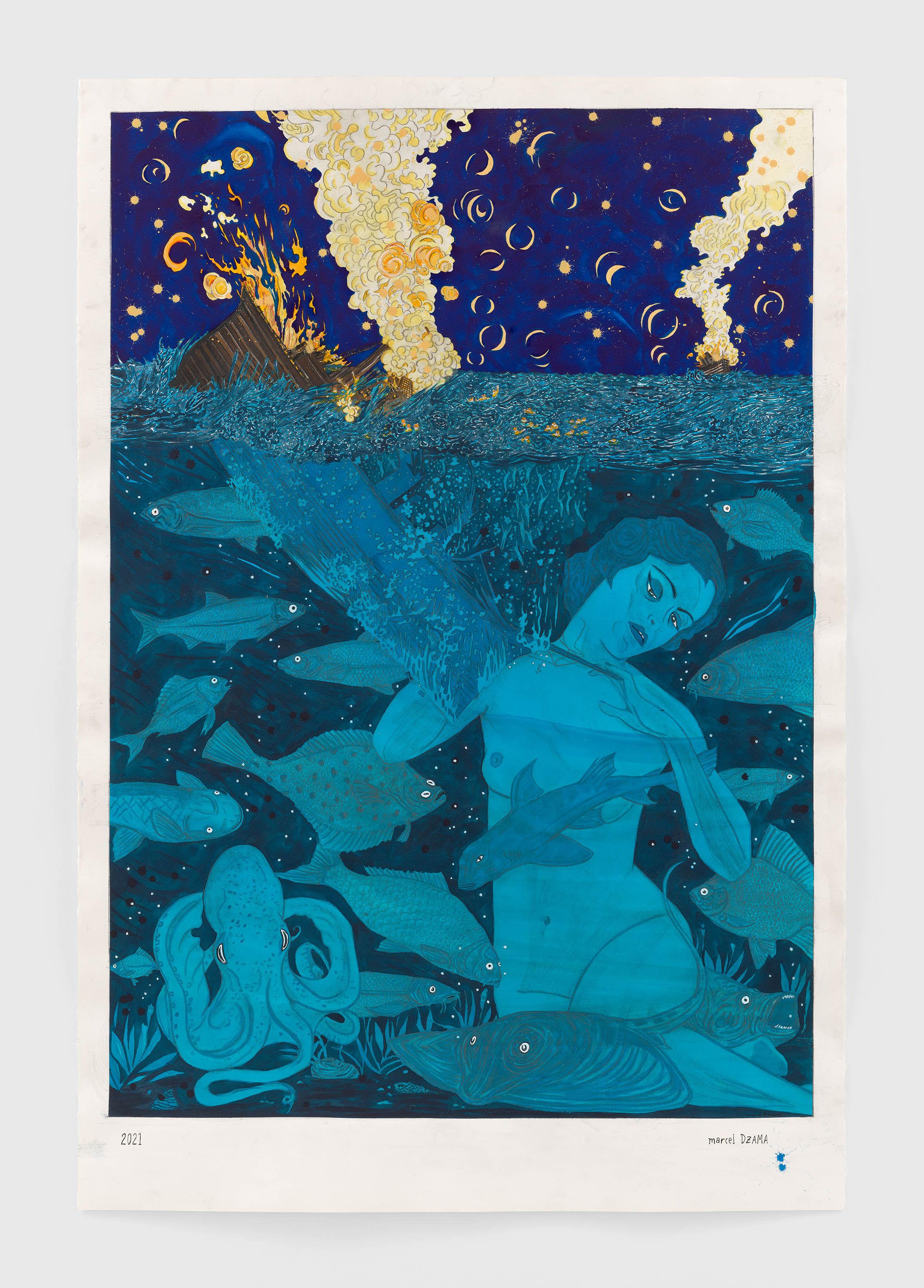 A mixed media artwork by Marcel Dzama, titled I'm glad mama fought. I only wish she won., dated 2021.