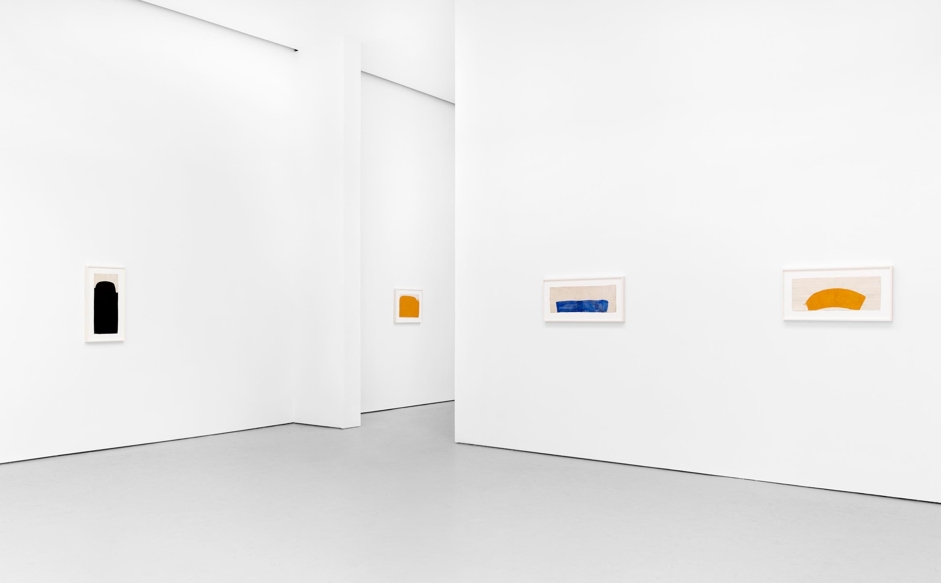 Installation view of the exhibition Suzan Frecon: paper, at David Zwirner in New York, dated 2013.