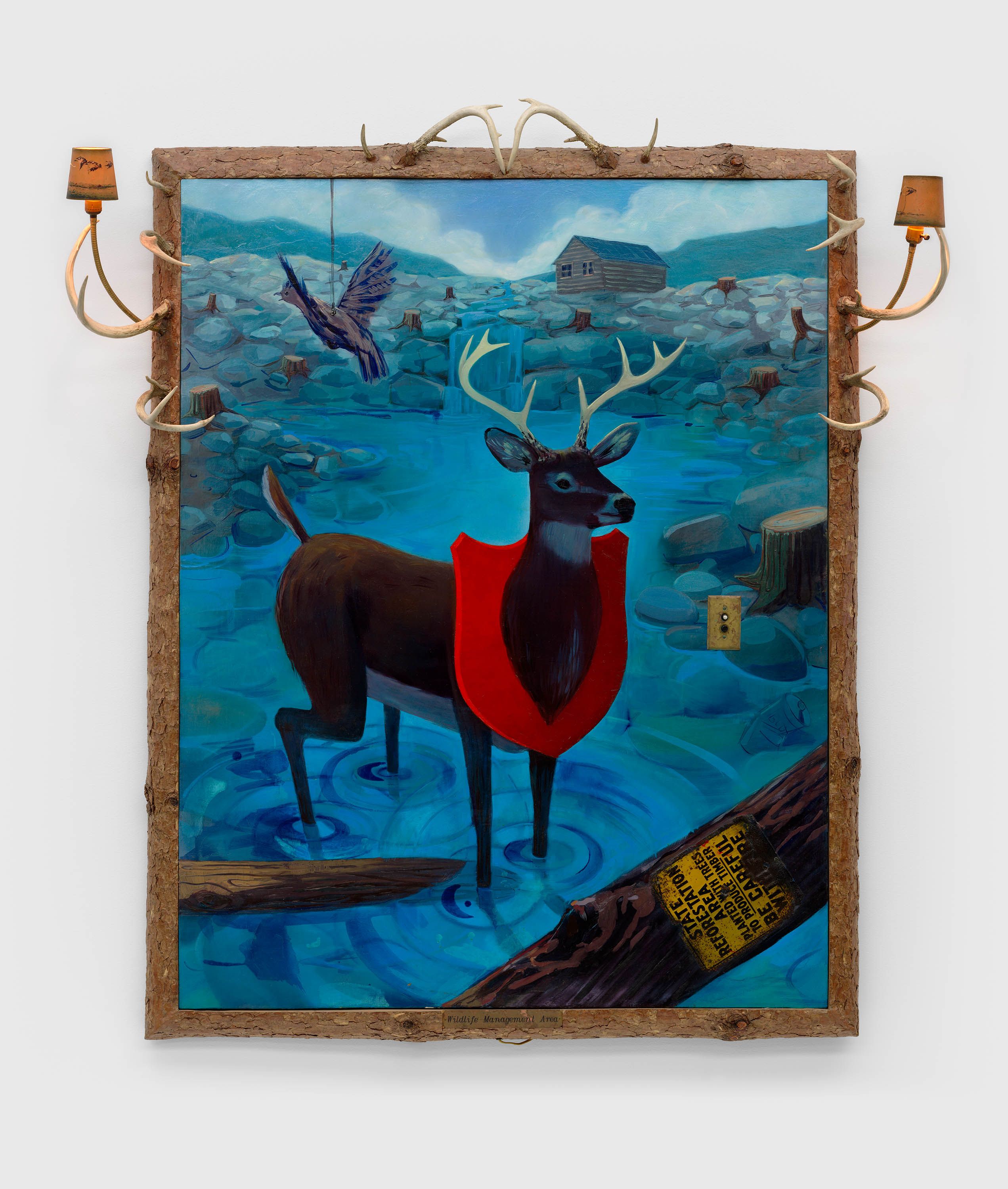 A painting by Frank Moore, titled Wildlife Management Area, dated 1990.
