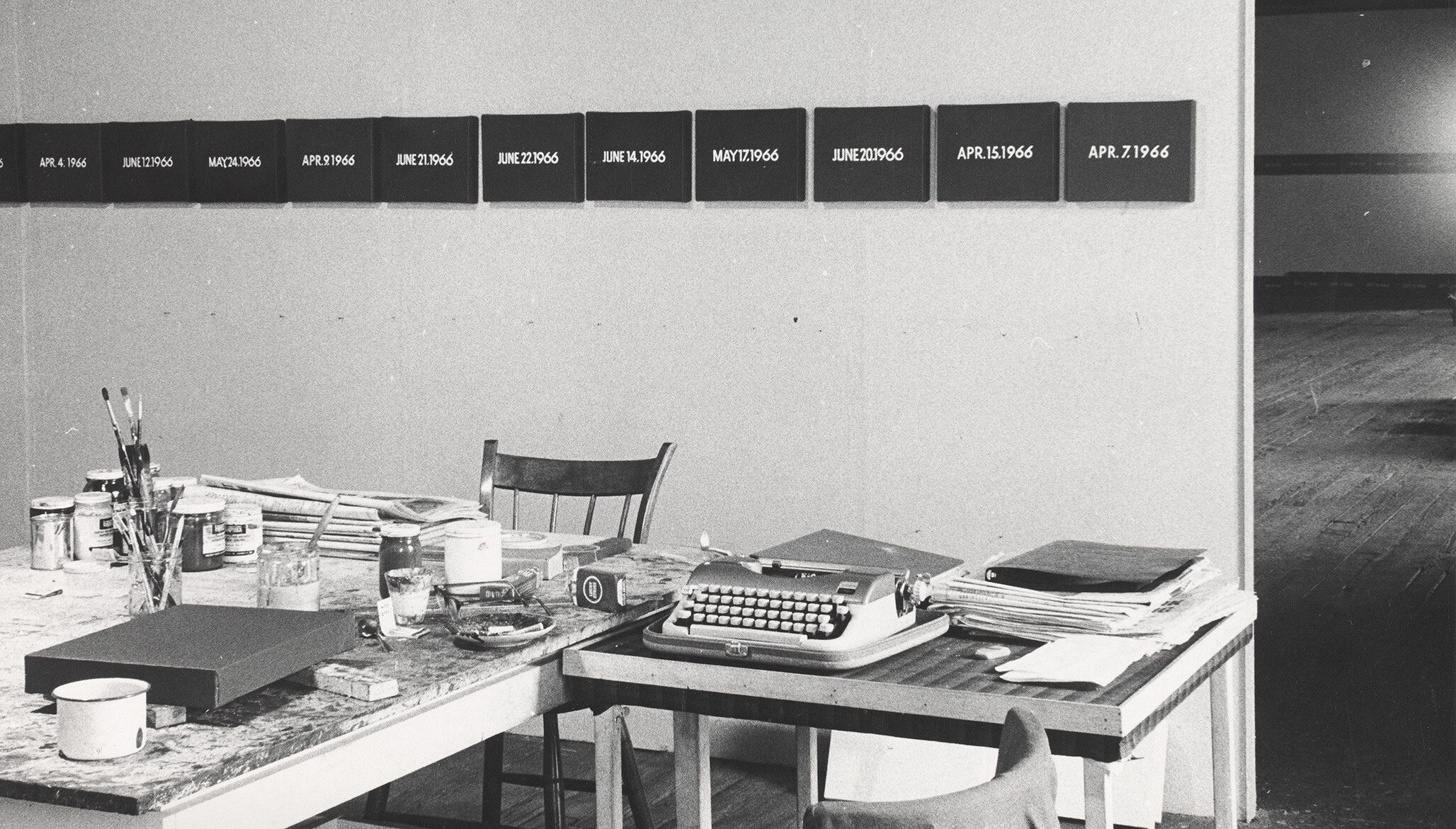 An image of On Kawara’s E 13th St studio, dated 1966 