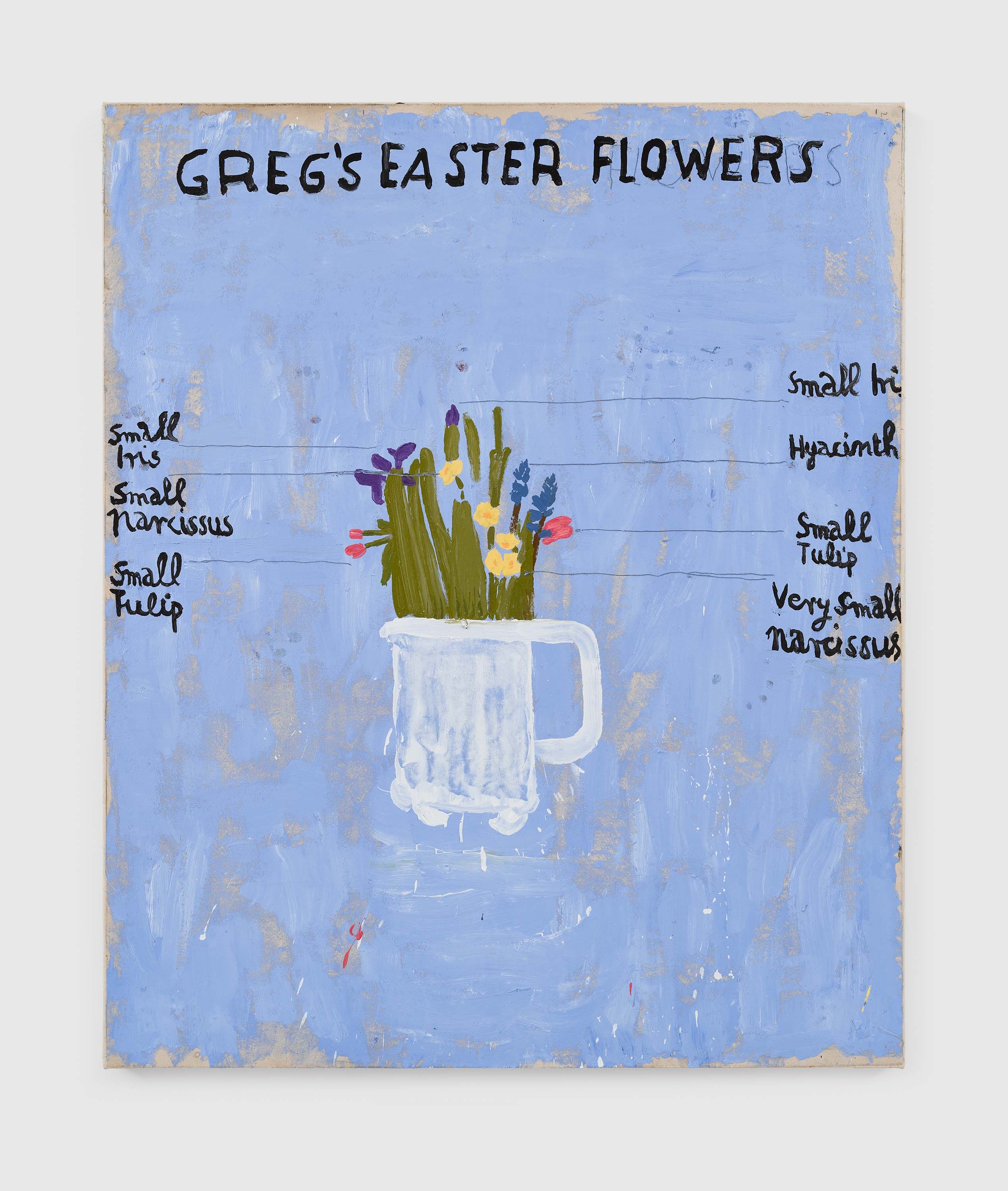 A painting by Rose Wylie, titled Greg’s Flowers, dated 2023.