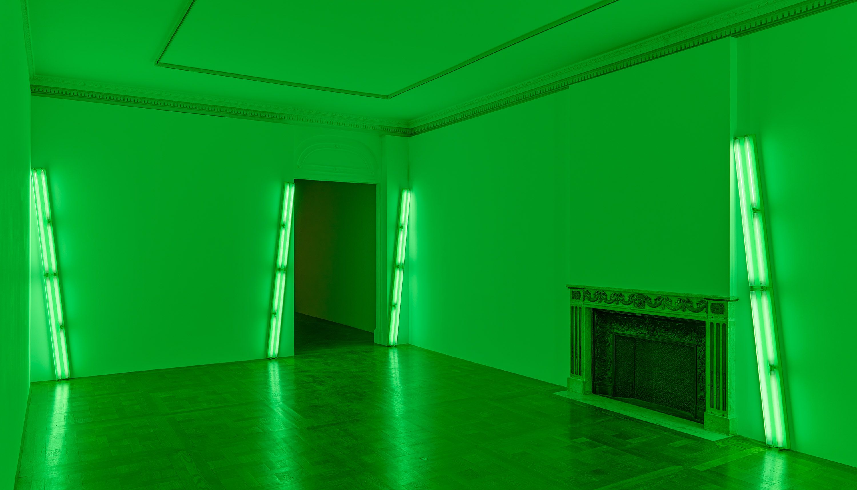 A green fluorescent light sculpture by Dan Flavin, called untitled, dated 1967.