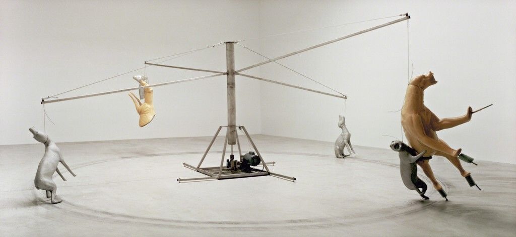 A sculpture by Bruce Nauman, titled Carousel (Stainless steel version), dated 1988,