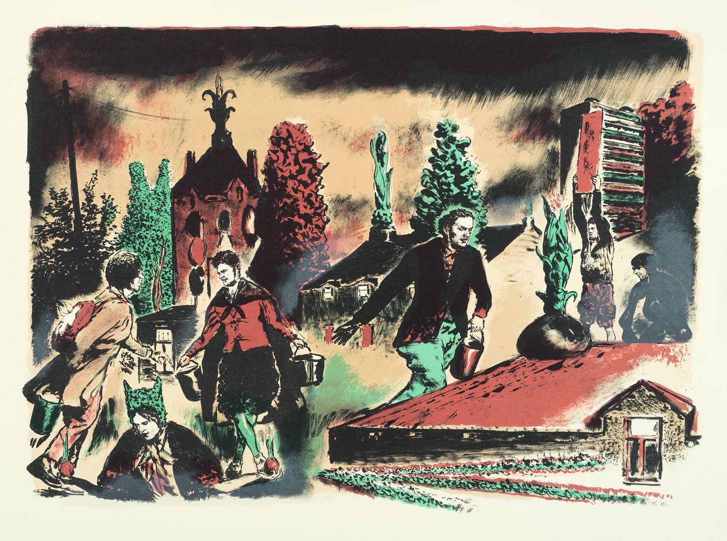 A print by Neo Rauch titled Guß, dated 2015