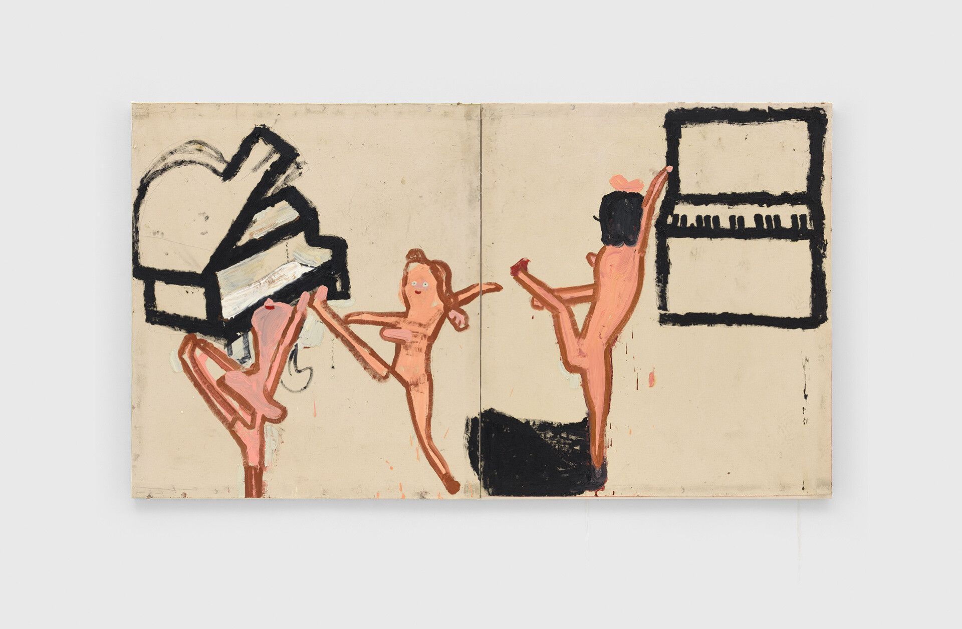 A painting by Rose Wylie, titled Highschool Cheerleaders, dated 2020.