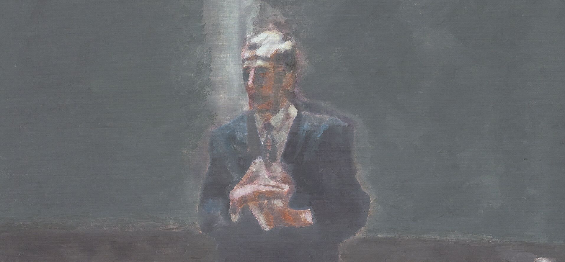 A detail from a painting by Luc Tuymans, titled Speech, dated 2010.