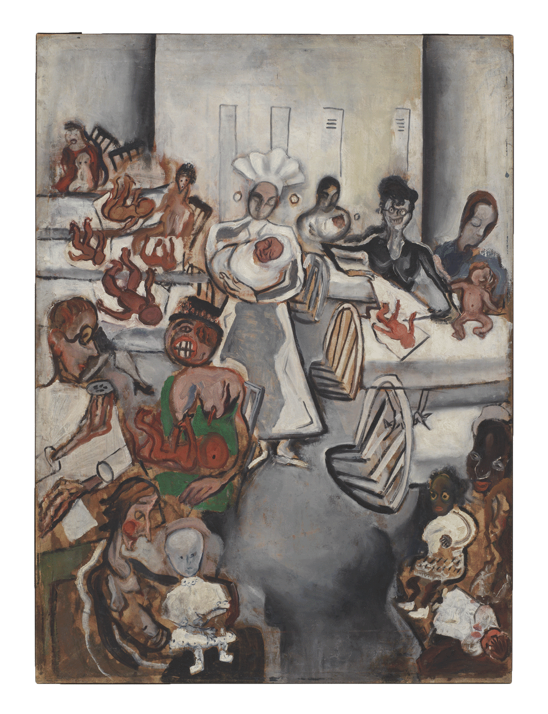 A painting by Alice Neel, titled Well Baby Clinic, dated 1928 to 1929.