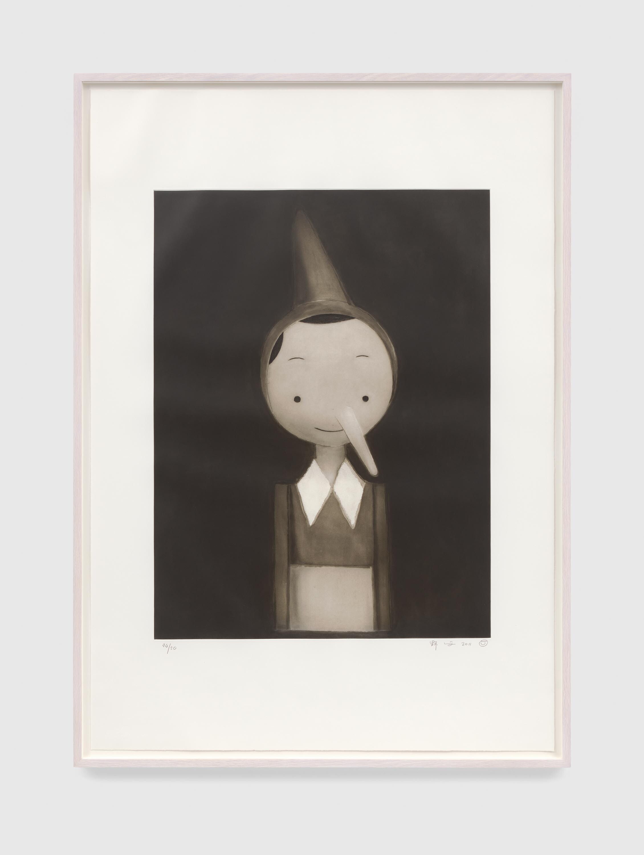 A print by Liu Ye, titled Pinocchio, dated 2011.