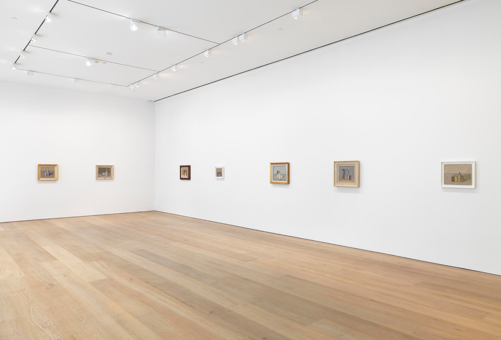 Installation view of the exhibition Giorgio Morandi at David Zwirner in New York, dated 2015.
