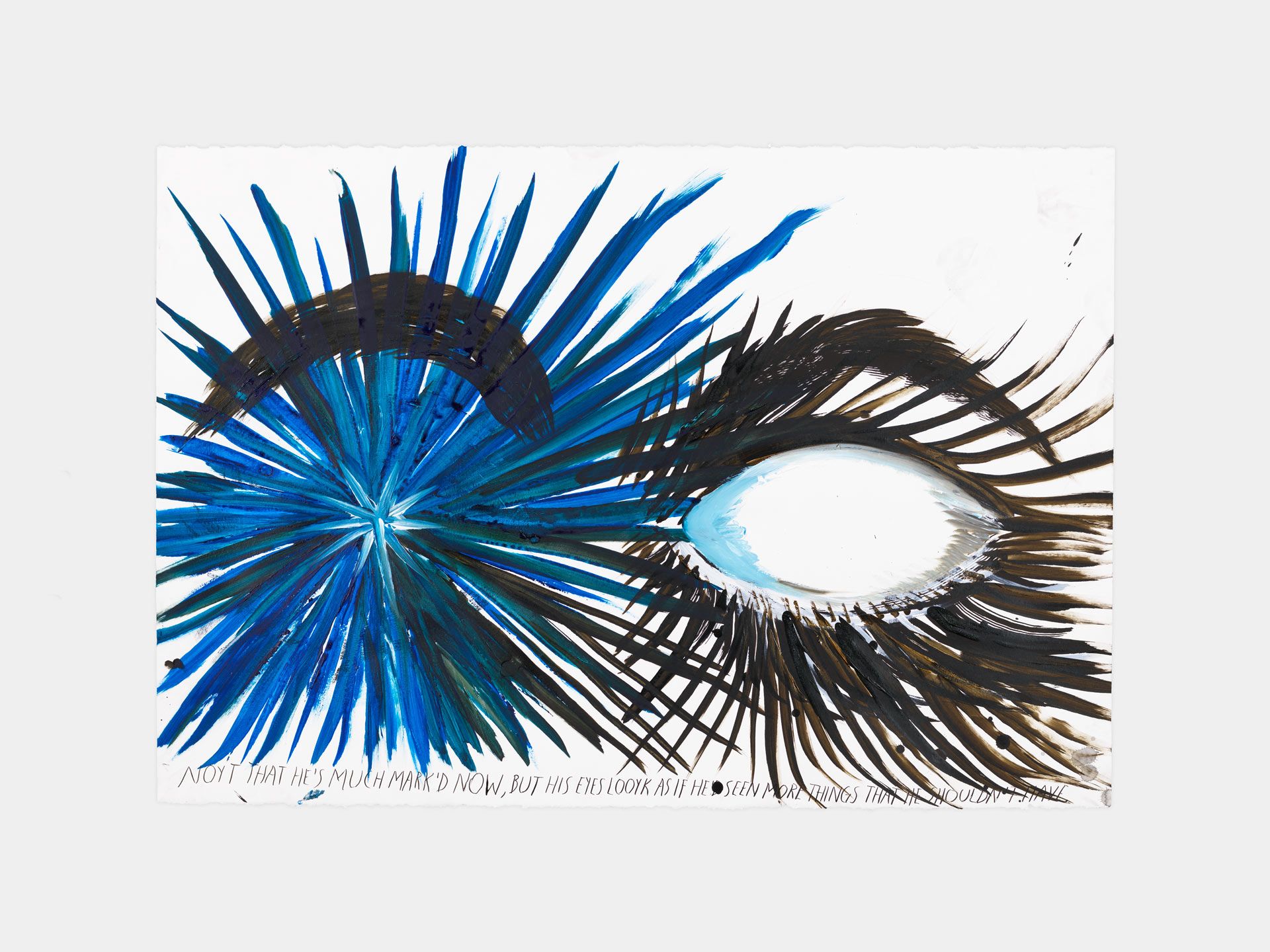 A drawing by Raymond Pettibon, titled No Title (Noyt that he's...), dated 2017.