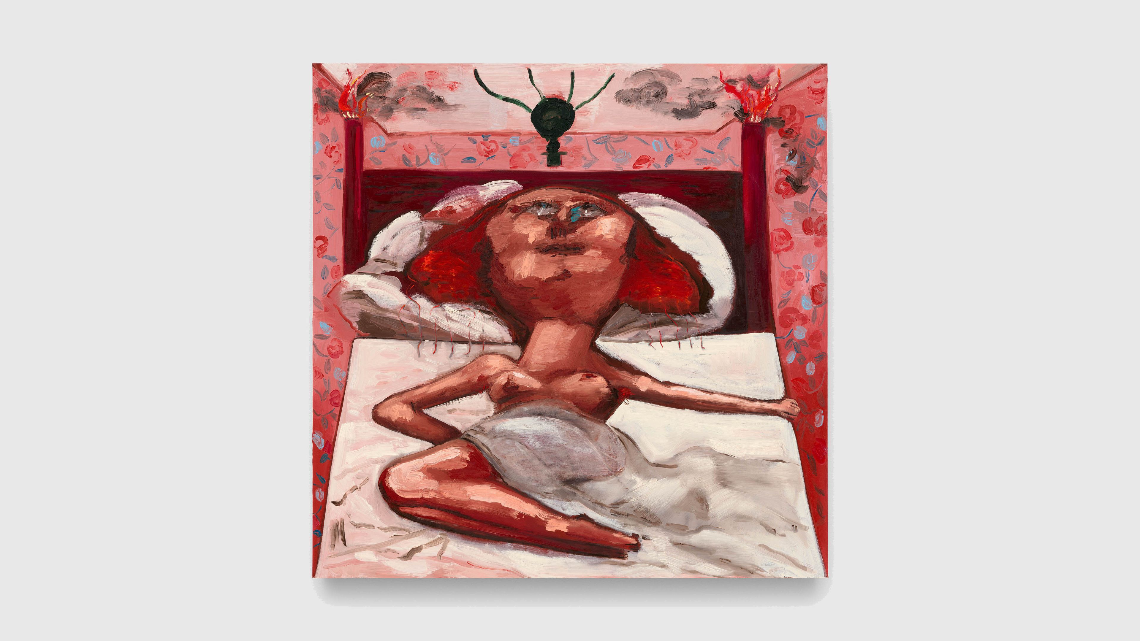 A watercolor monotype by Dana Schutz, titled The Bug, dated 2026.