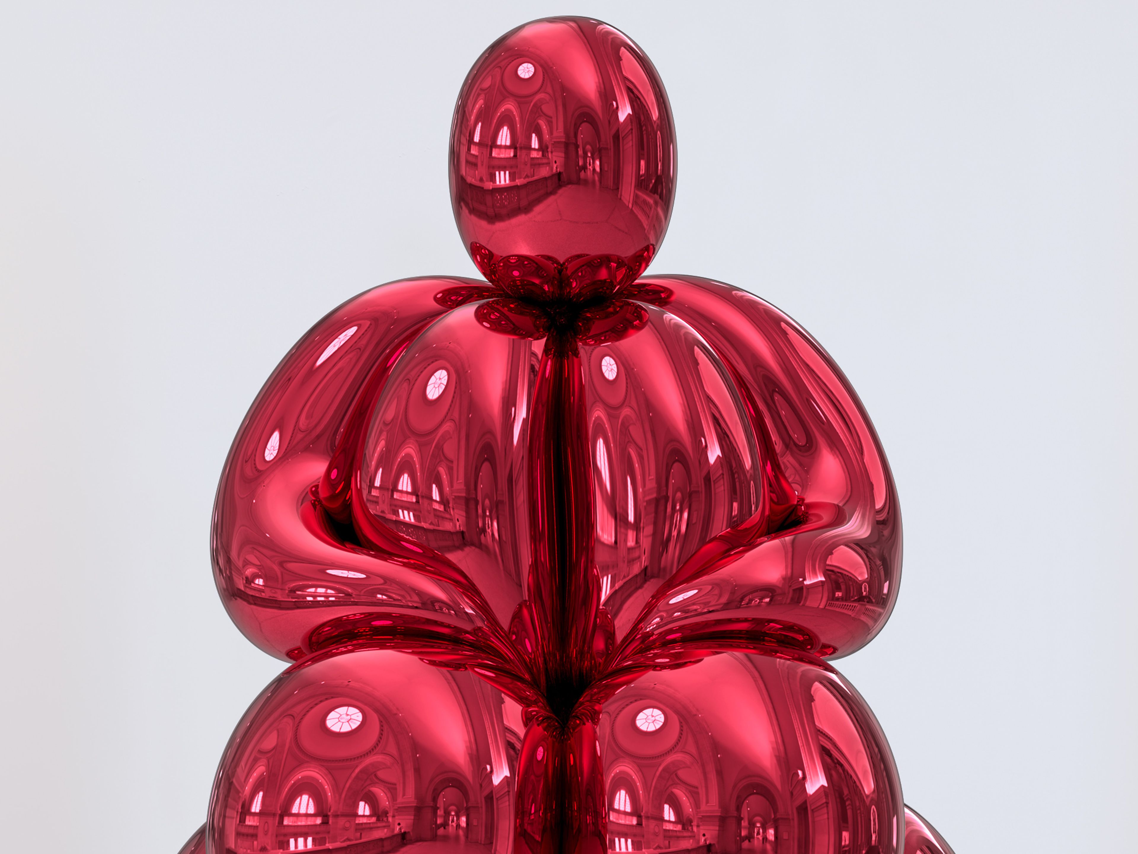 A sculpture by Jeff Koons, titled Balloon Venus Lespugue (Red), dated 2013 to 2019.