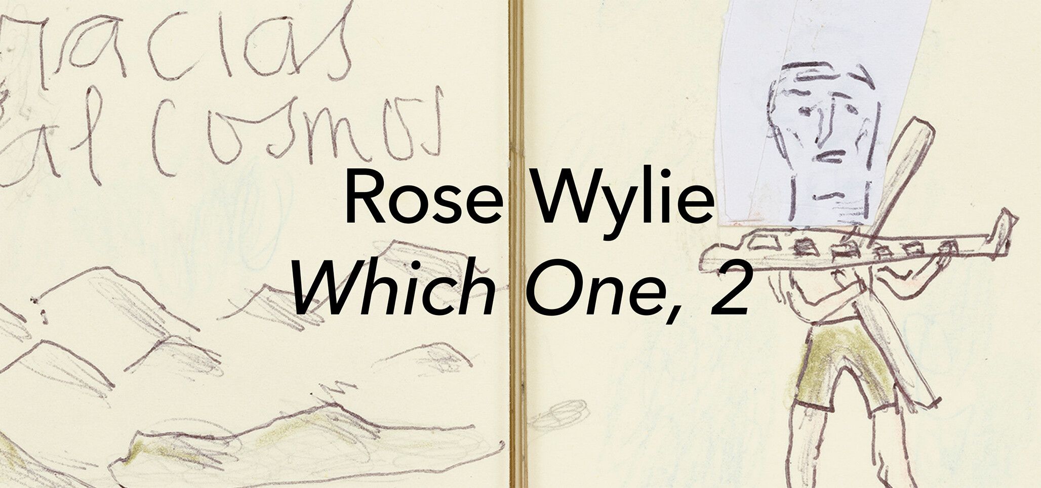 An image from Rose Wylie's sketchbook with the title Rose Wylie Which One, 2 in black text on top.