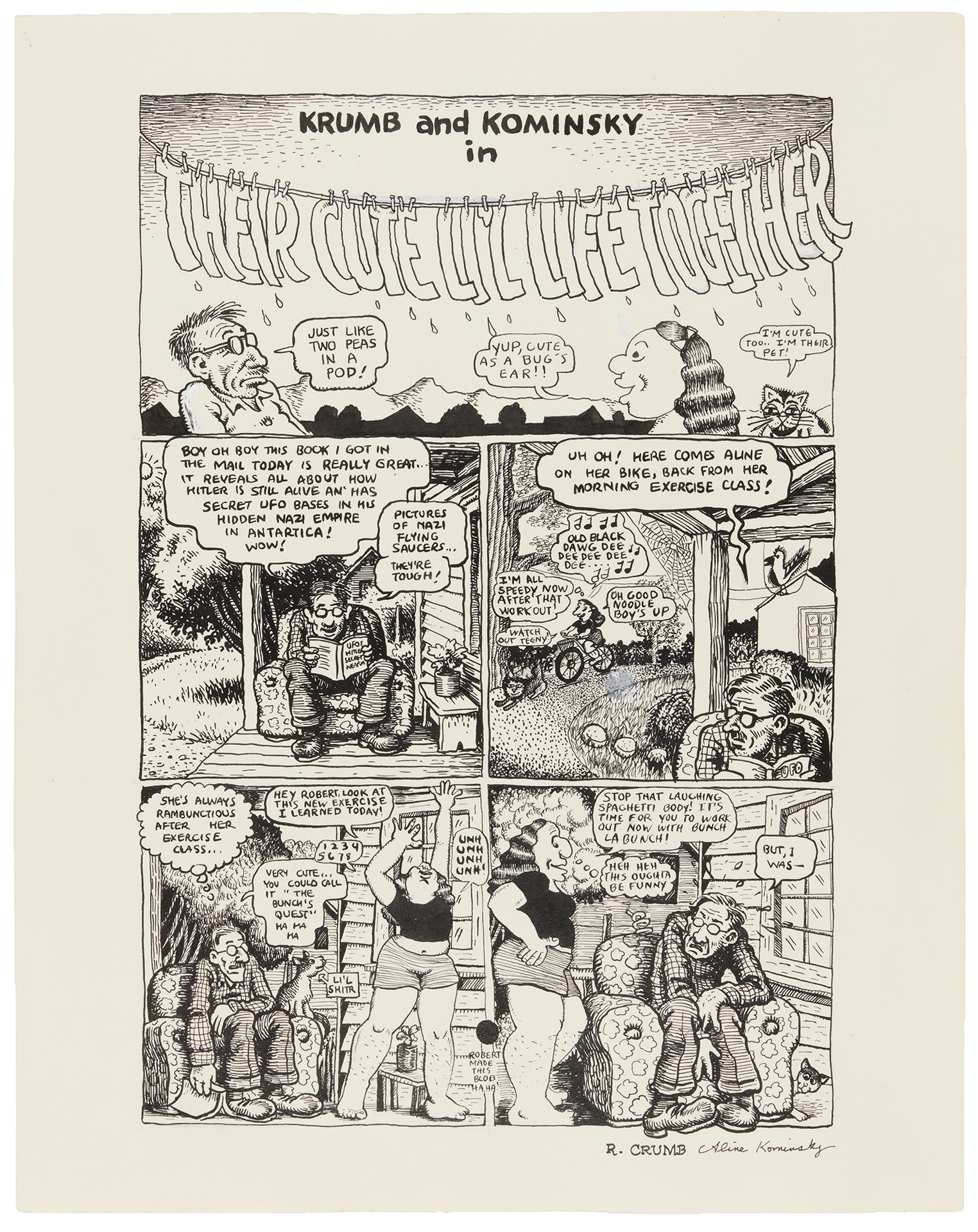 A drawing by R. Crumb titled, Krumb and Kominsky in Their Cute Li'l Life Together, dated 1975‚Äì1977.