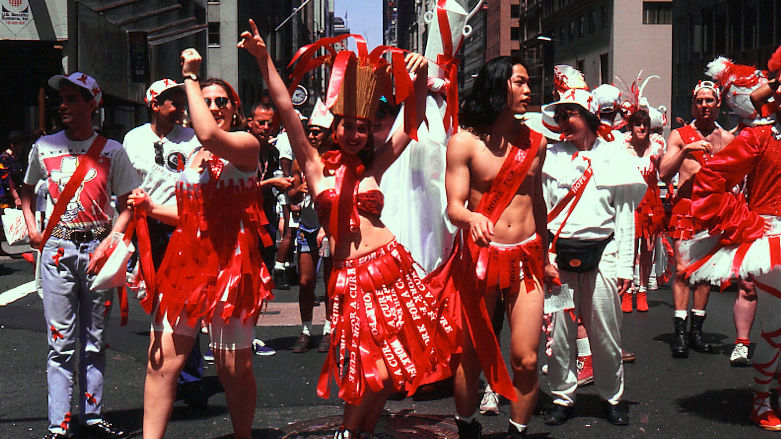 A photo of the pride ribbon parade.