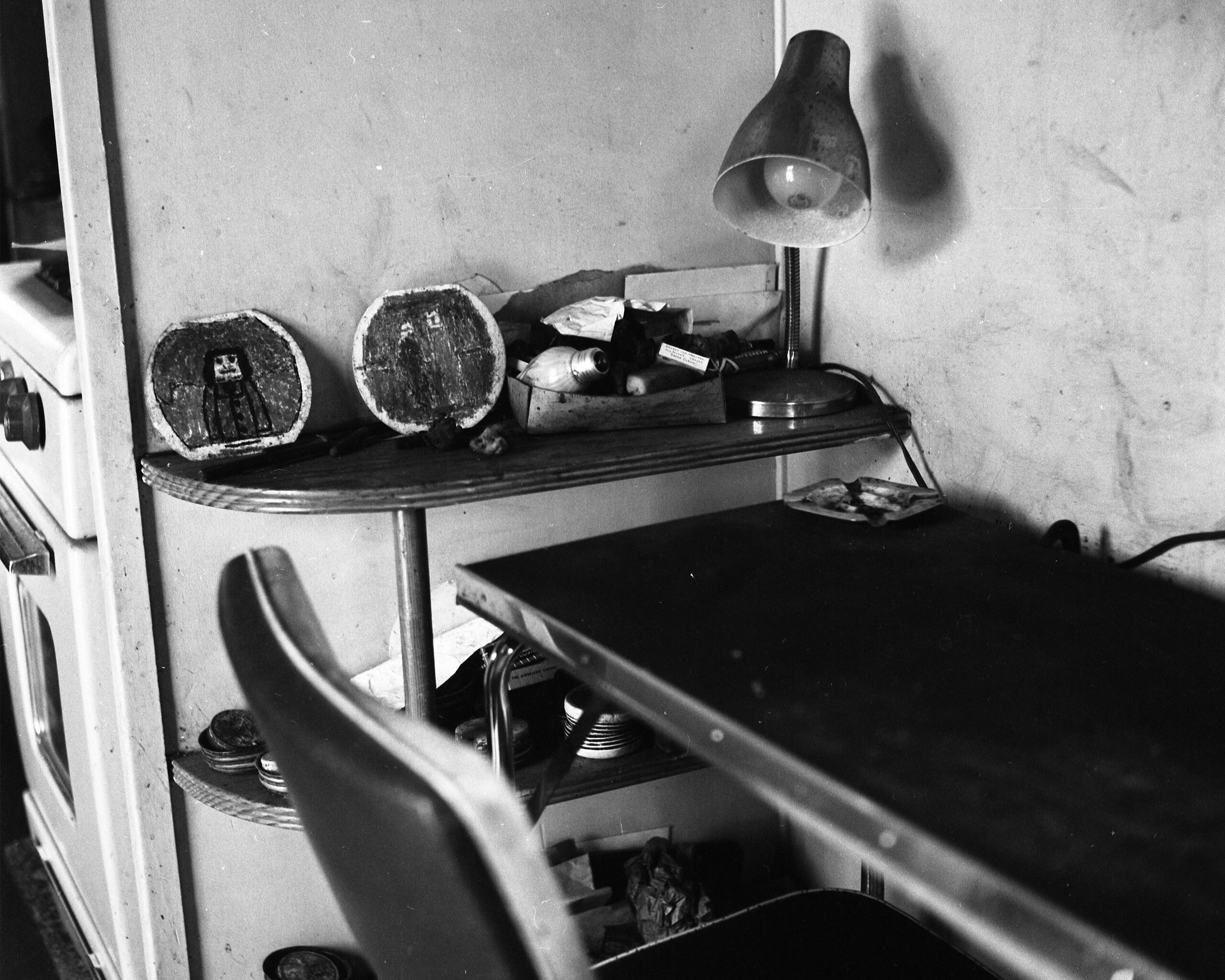 A photograph of James Castles Cozy Cottage trailer workspace 