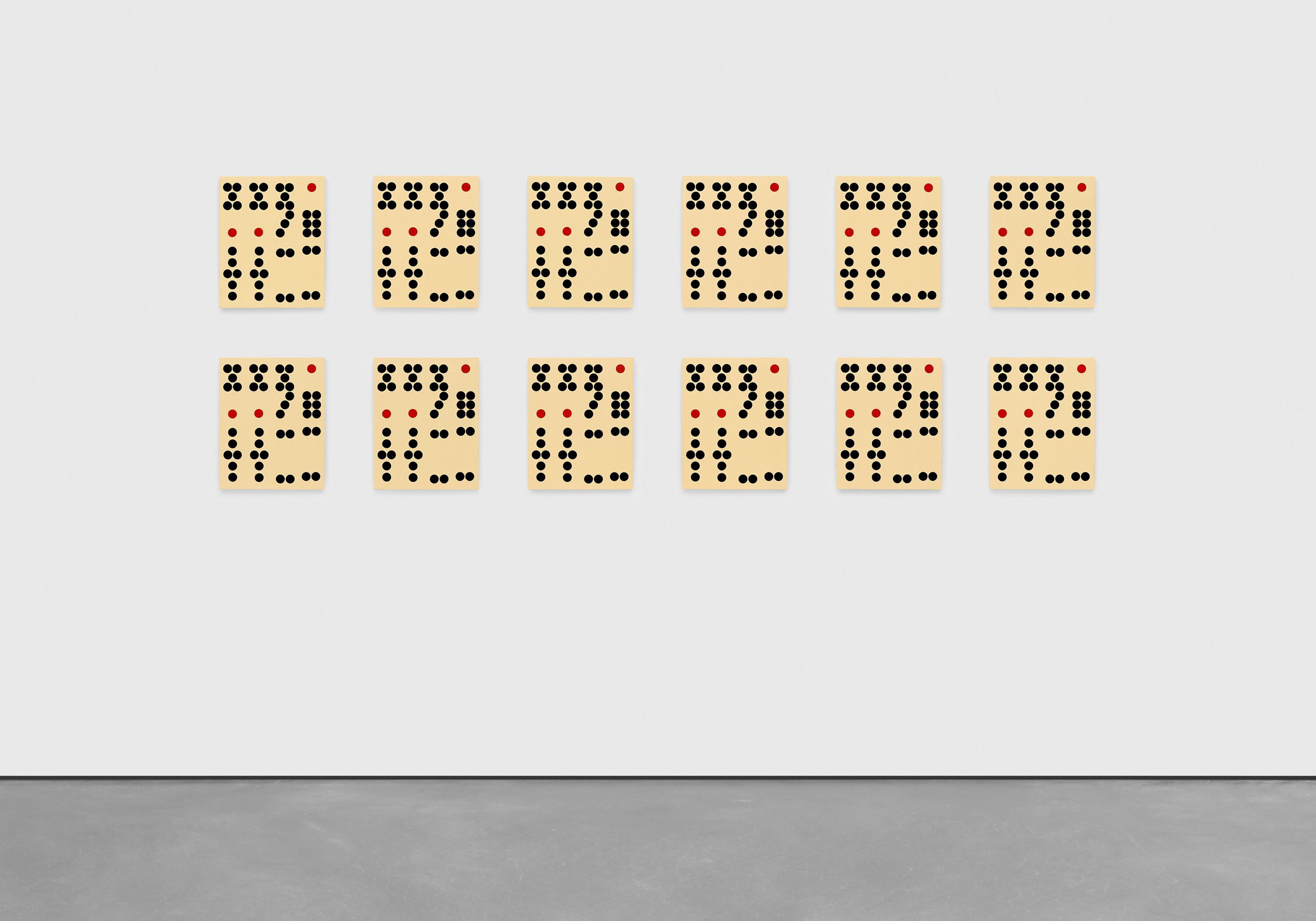 A painting by Sherrie Levine, titled Ivory Dominoes: 1-12, dated 2022.