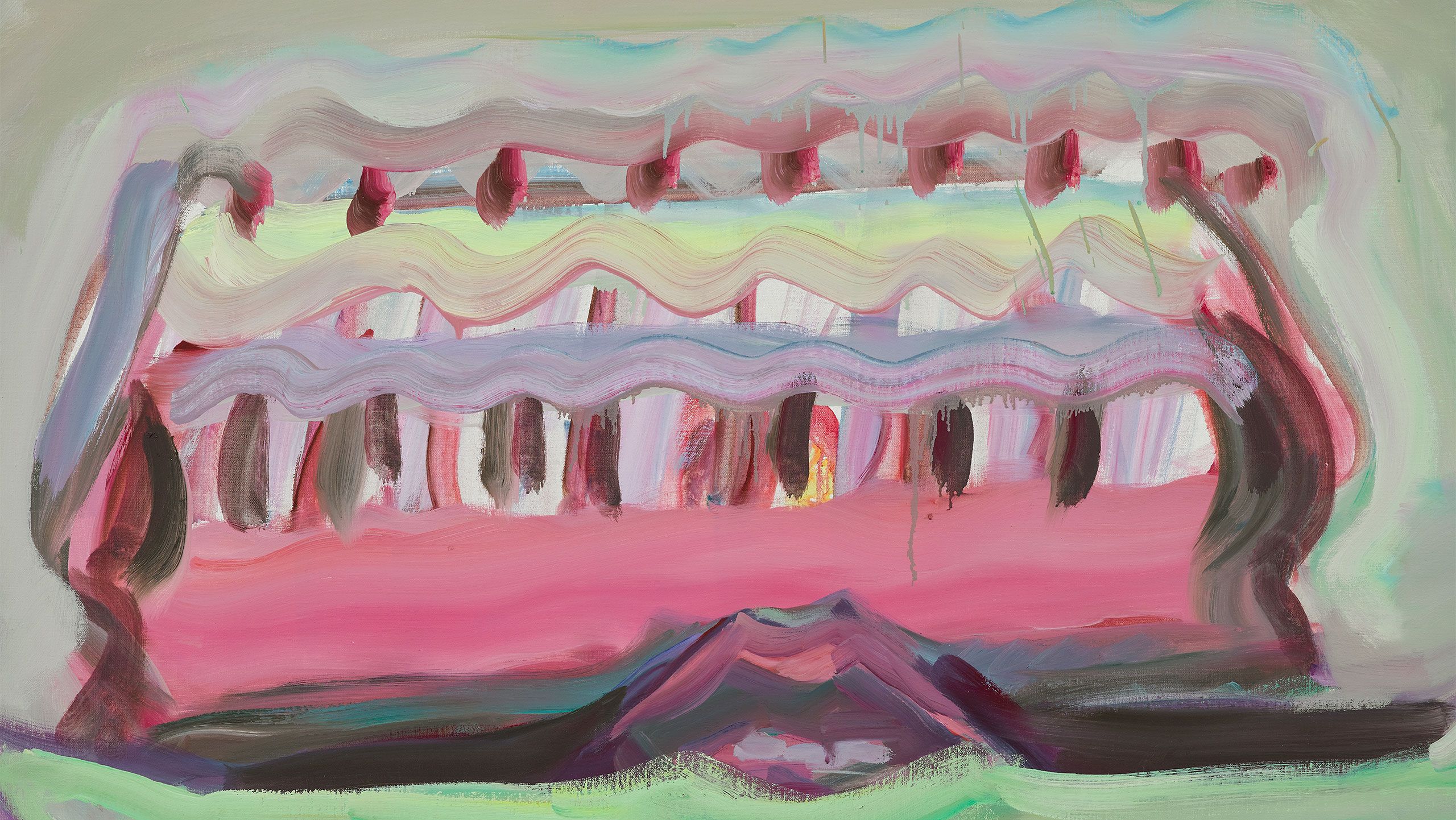 A detail of a painting by Maria Lassnig titled Nabelschiff (Navel Boat), dated 1991