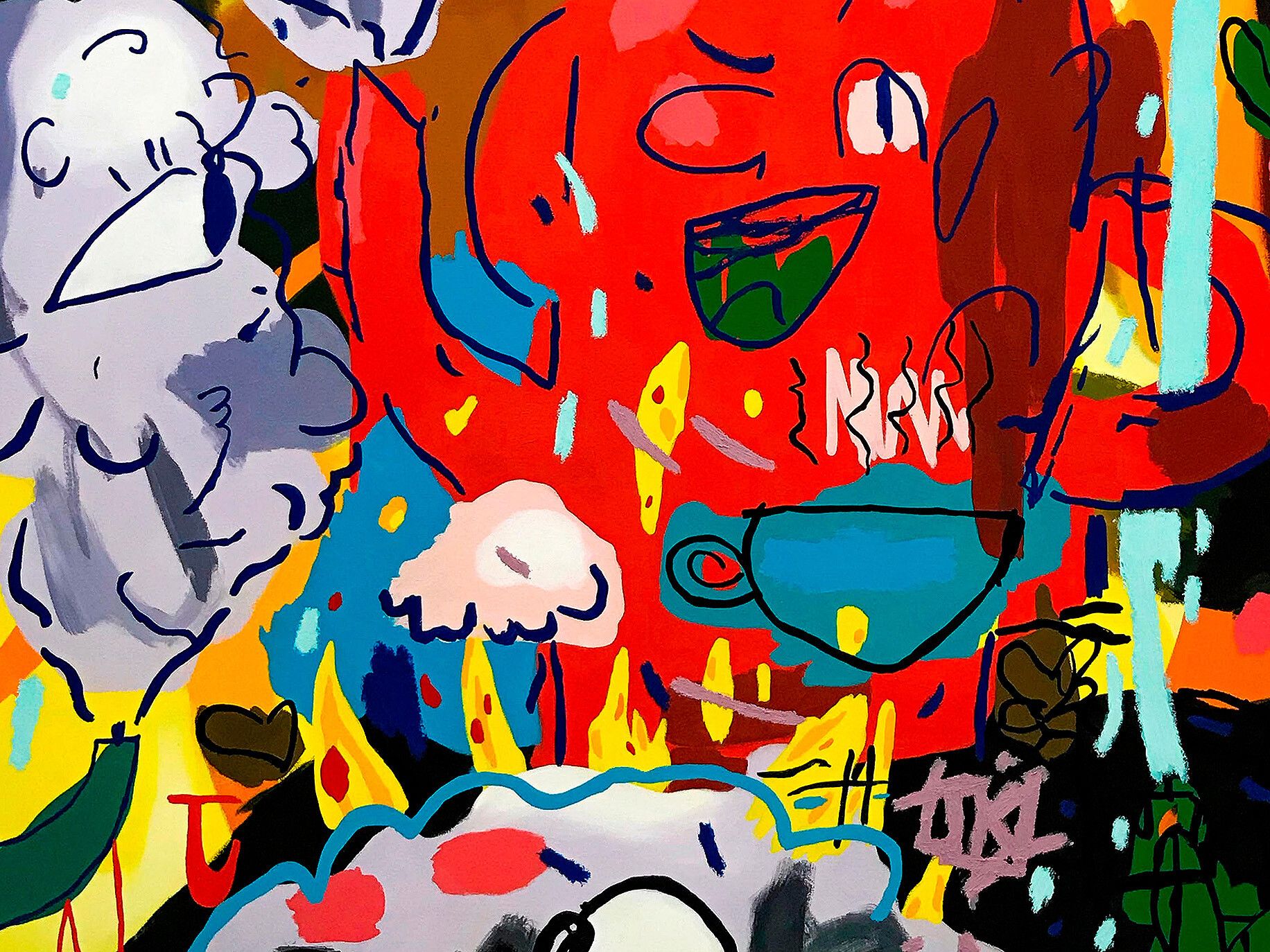 A detail of a painting by Joshua Nathanson titled The Kettle, dated 2019.