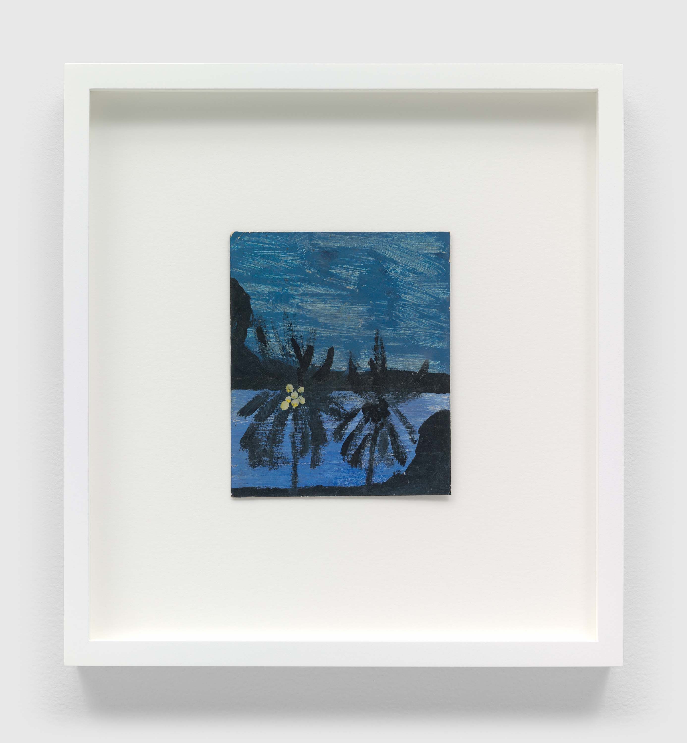 An oil on Polaroid film cartridge box artwork, called Untitled (Two Coconut Palms Night Sky), n.d.