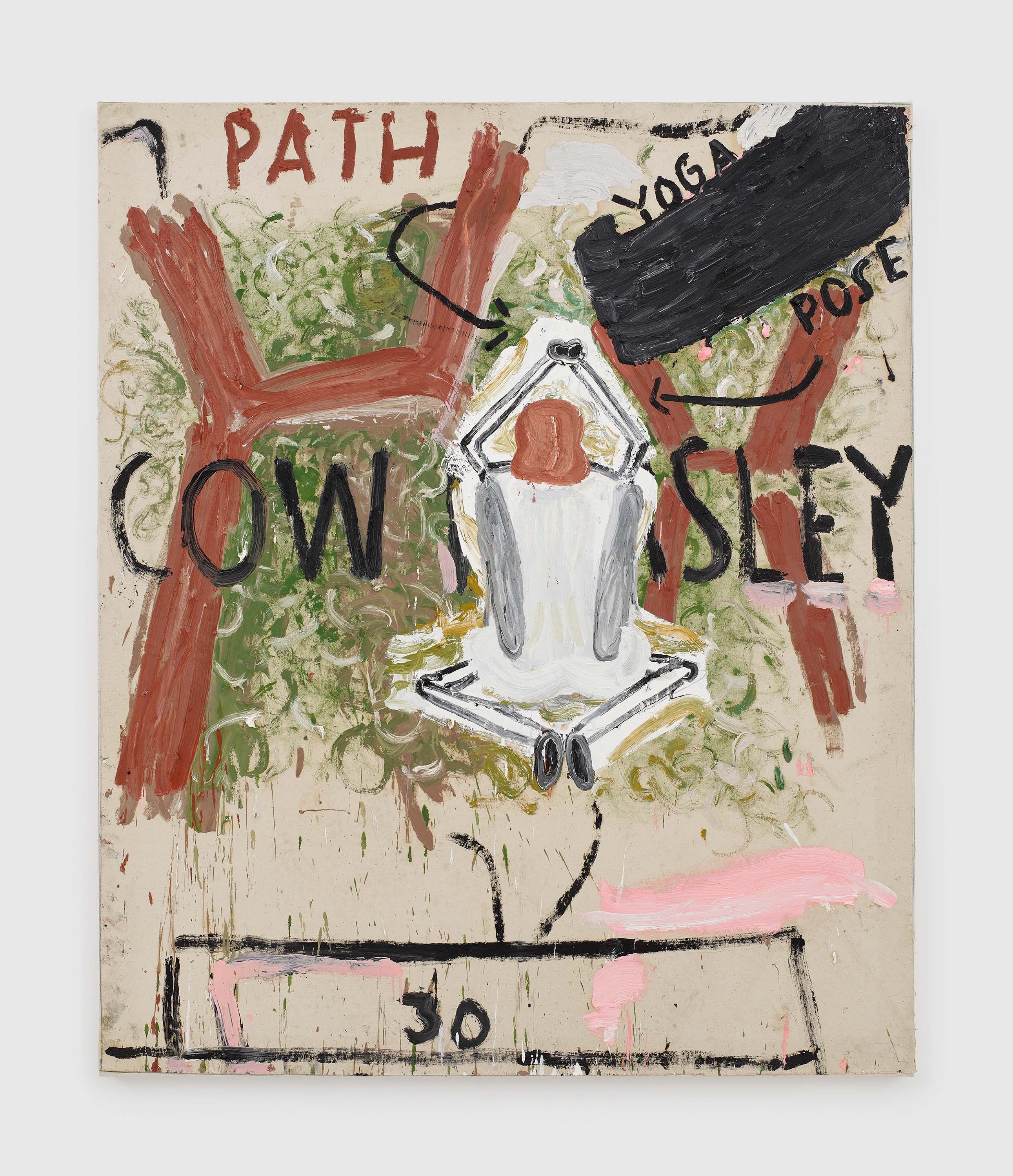 A painting by Rose Wylie, titled Yoga Pose, dated 2021.