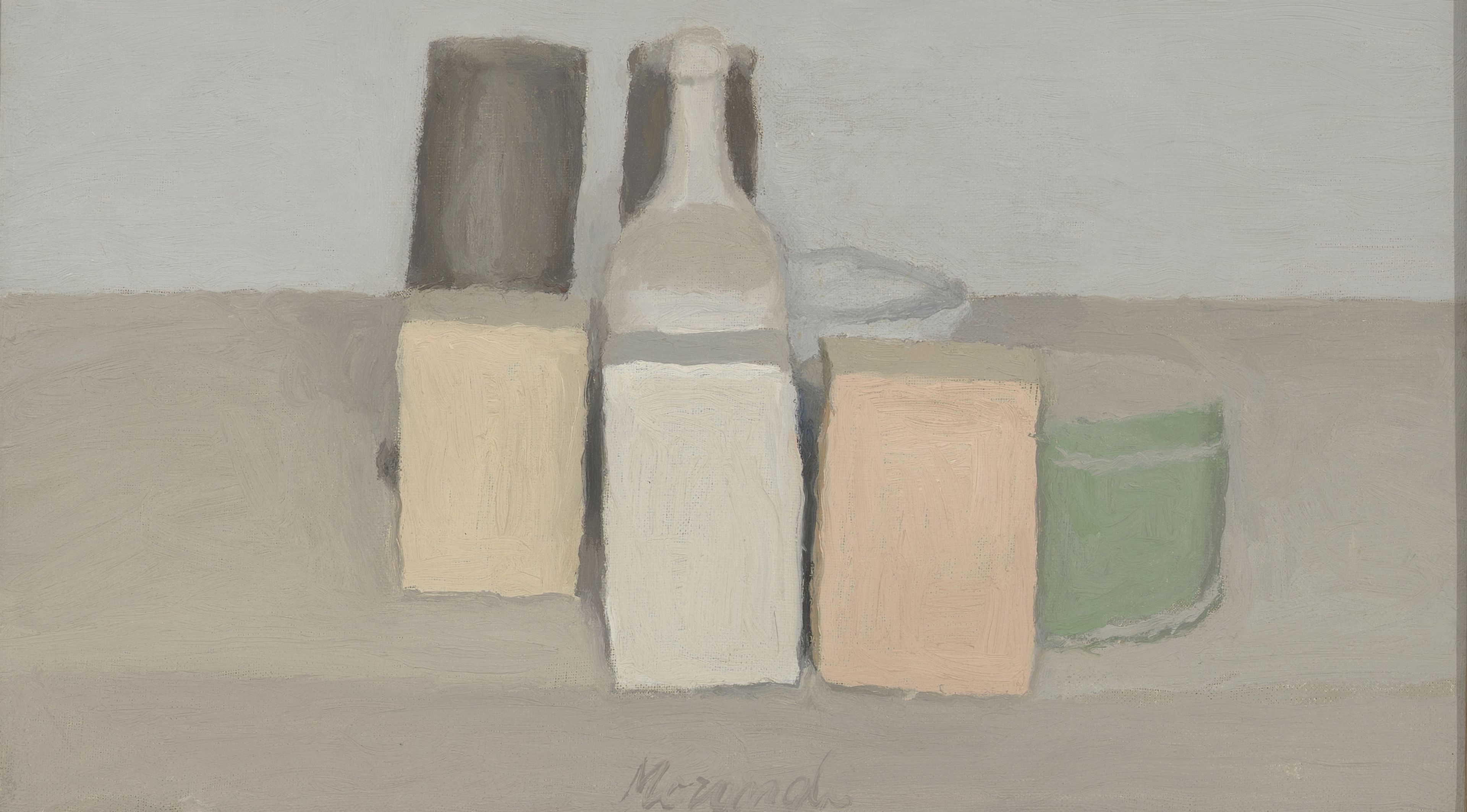 A painting by Giorgio Morandi titled Natura morta (Still Life), dated 1956.
