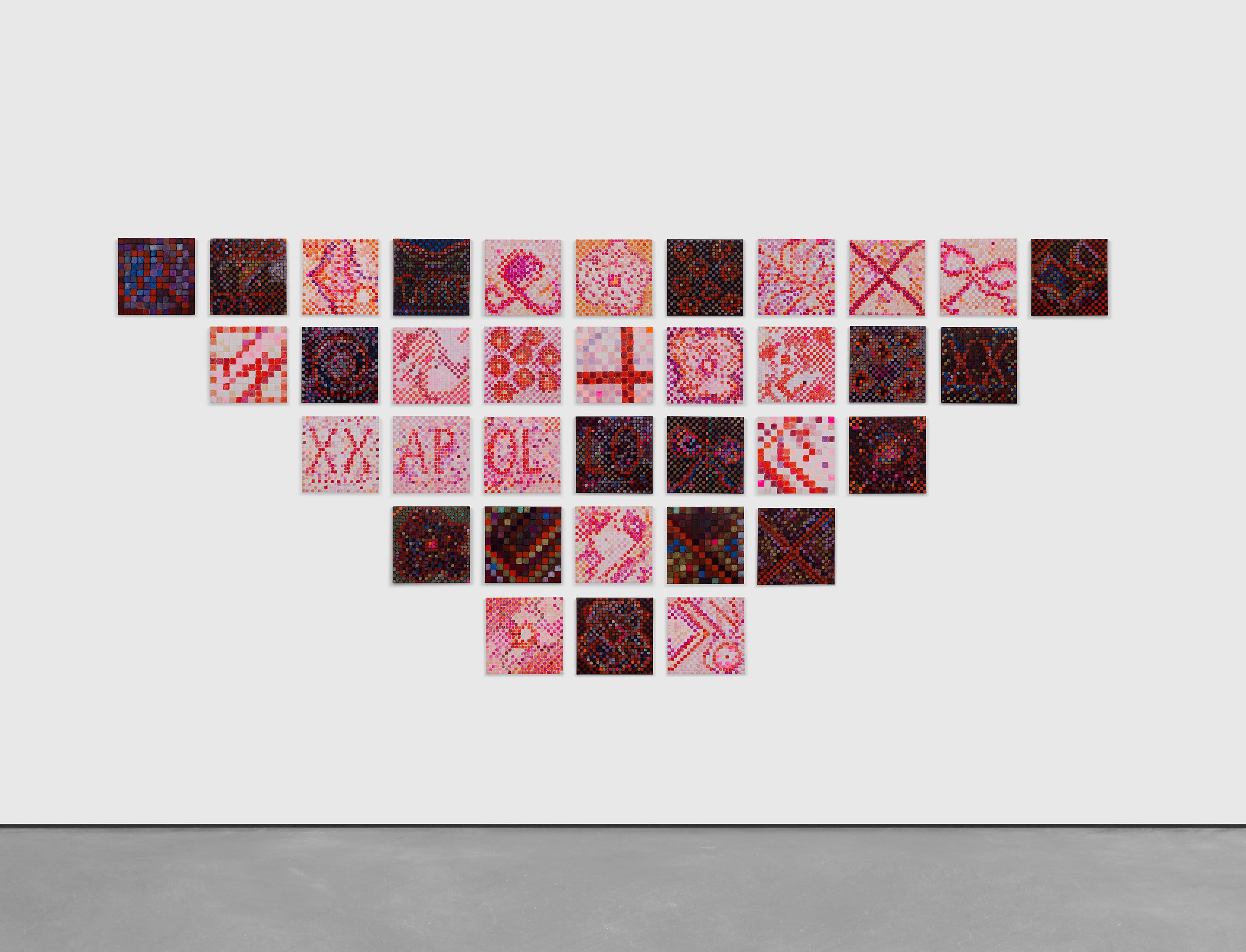 A 35-part painting by Jutta Koether, titled Manhattan Boogie #12, dated 2022.