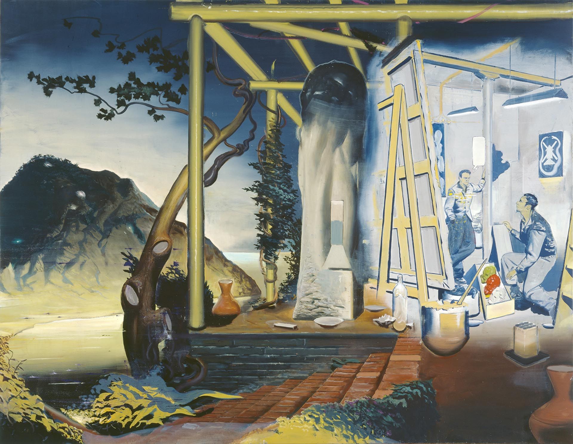 A painting by Neo Rauch, titled Pergola, dated 2005.
