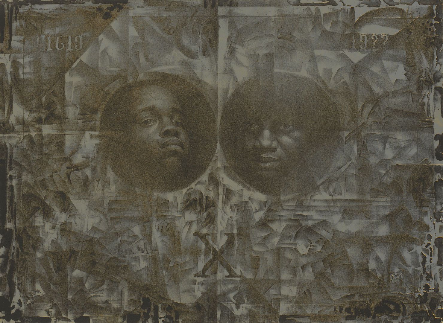 A lithograph on paper by Charles White, titled Wanted Poster Series #14, dated 1970.
