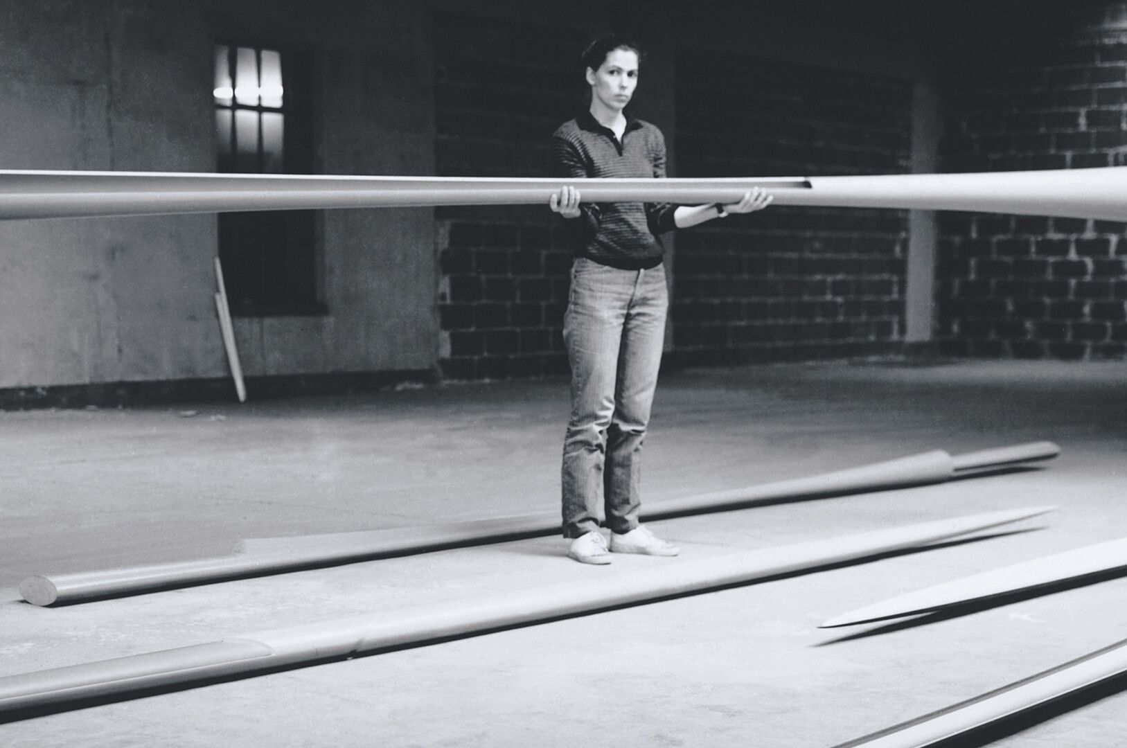 A photo of Isa Genzken in her studio, Düsseldorf, in 1982.
