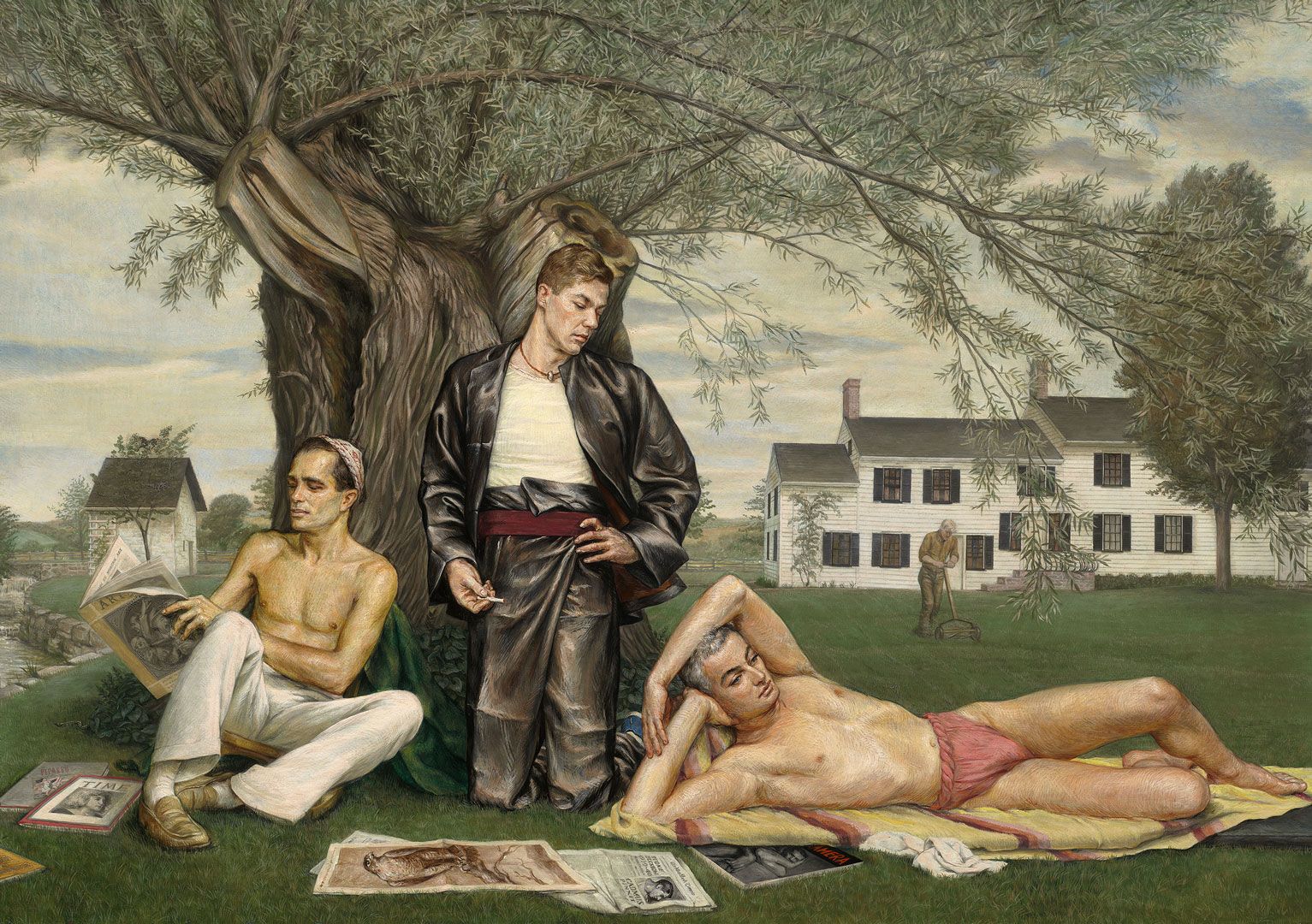 A painting by Paul Cadmus, titled Stone Blossom: A Conversation Piece, dated 1939 to 1940.