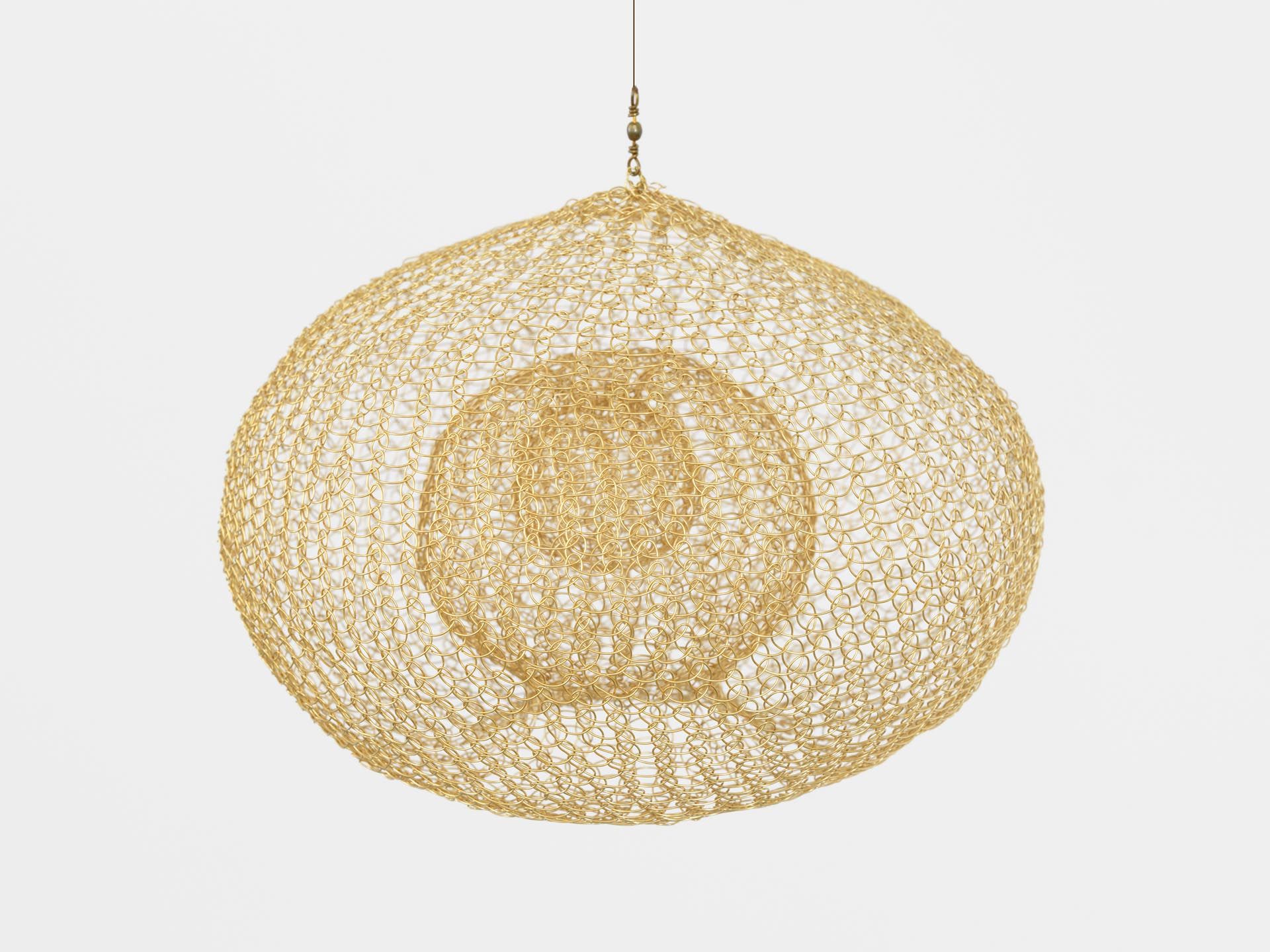 A sculpture by Ruth Asawa, titled Continuous (S.340, Hanging, Miniature Single-Lobed, Three Layered Continuous Form within a Form), dated circa 1981 to 1982.