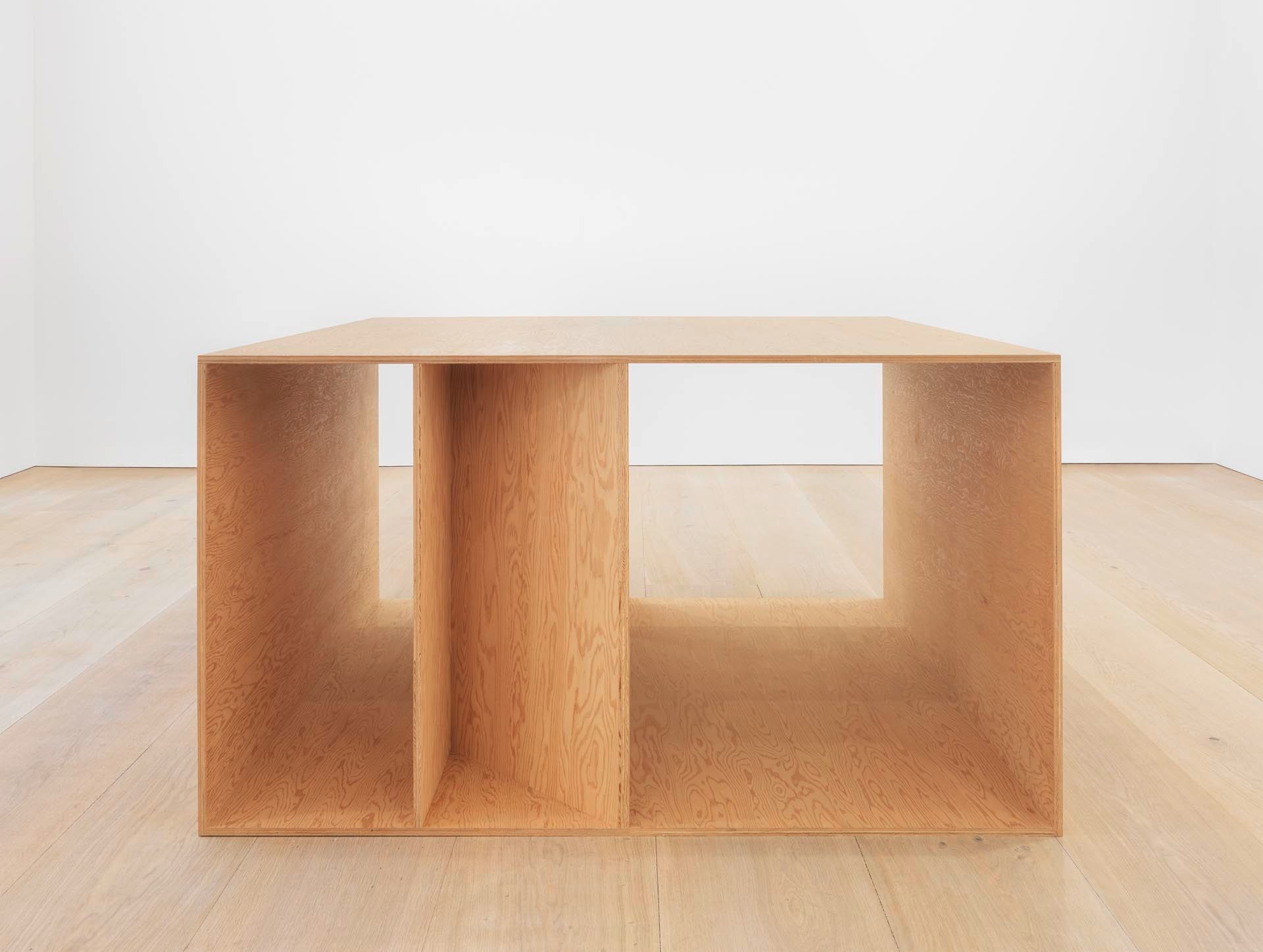 An untitled douglas fir plywood sculpture by Donald Judd, dated 1989.