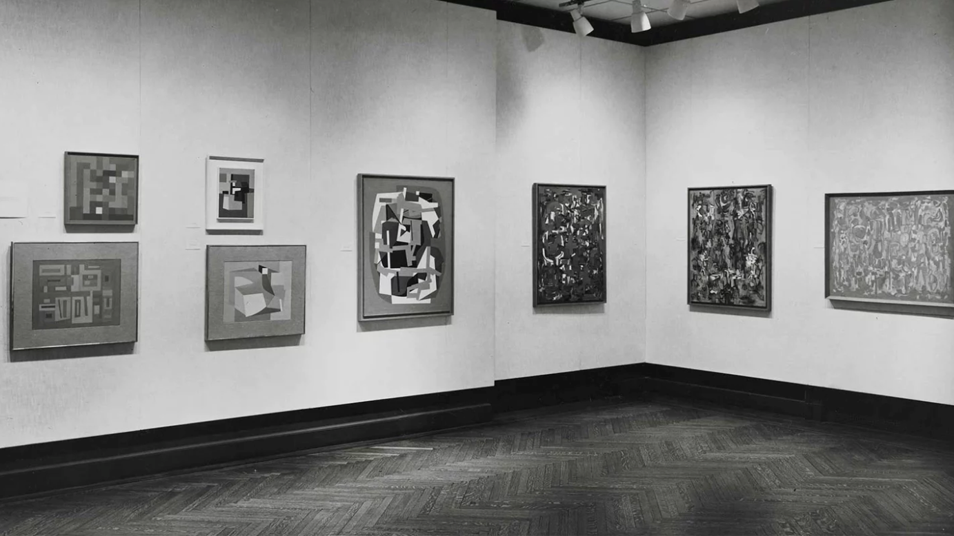 Installation view of an Ad Reinhardt exhibition at the Jewish Museum