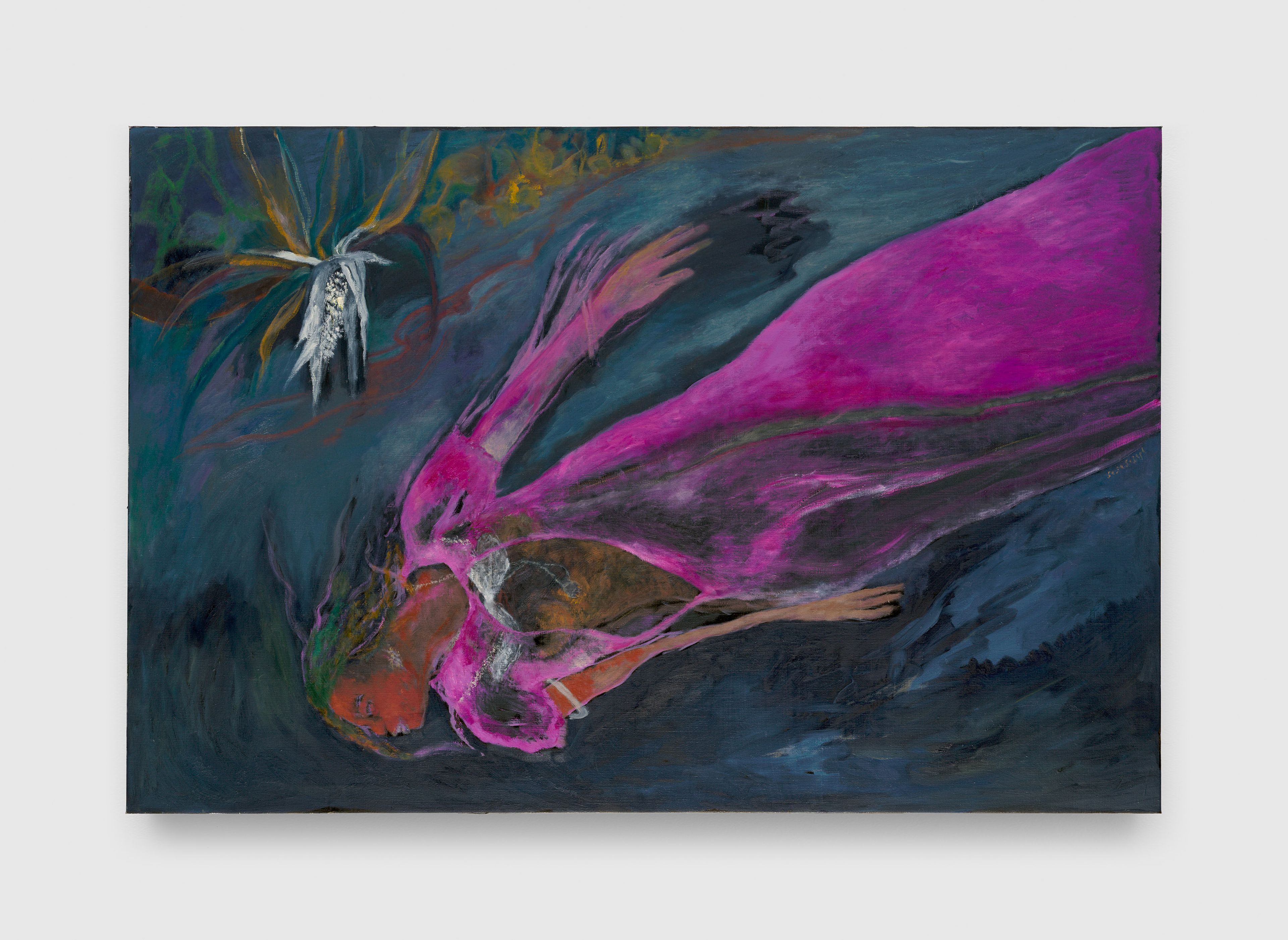 A painting by Sosa Joseph, titled Rain over the river, dated 2025.