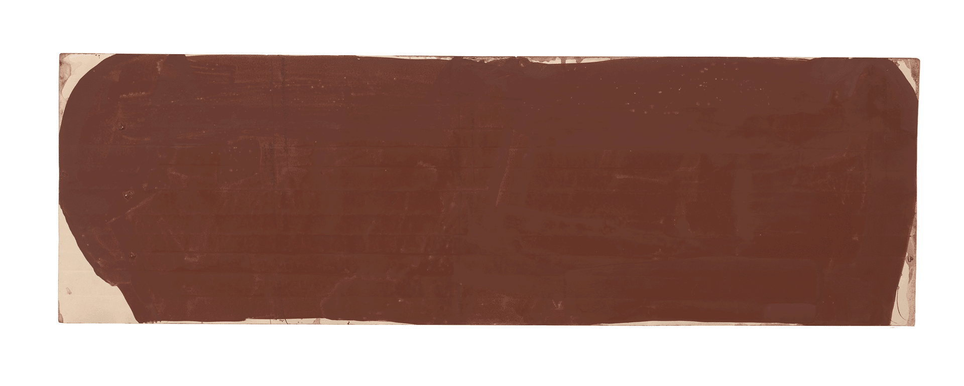 A painting by Suzan Frecon, titled red composition on long paper, dated 2012.