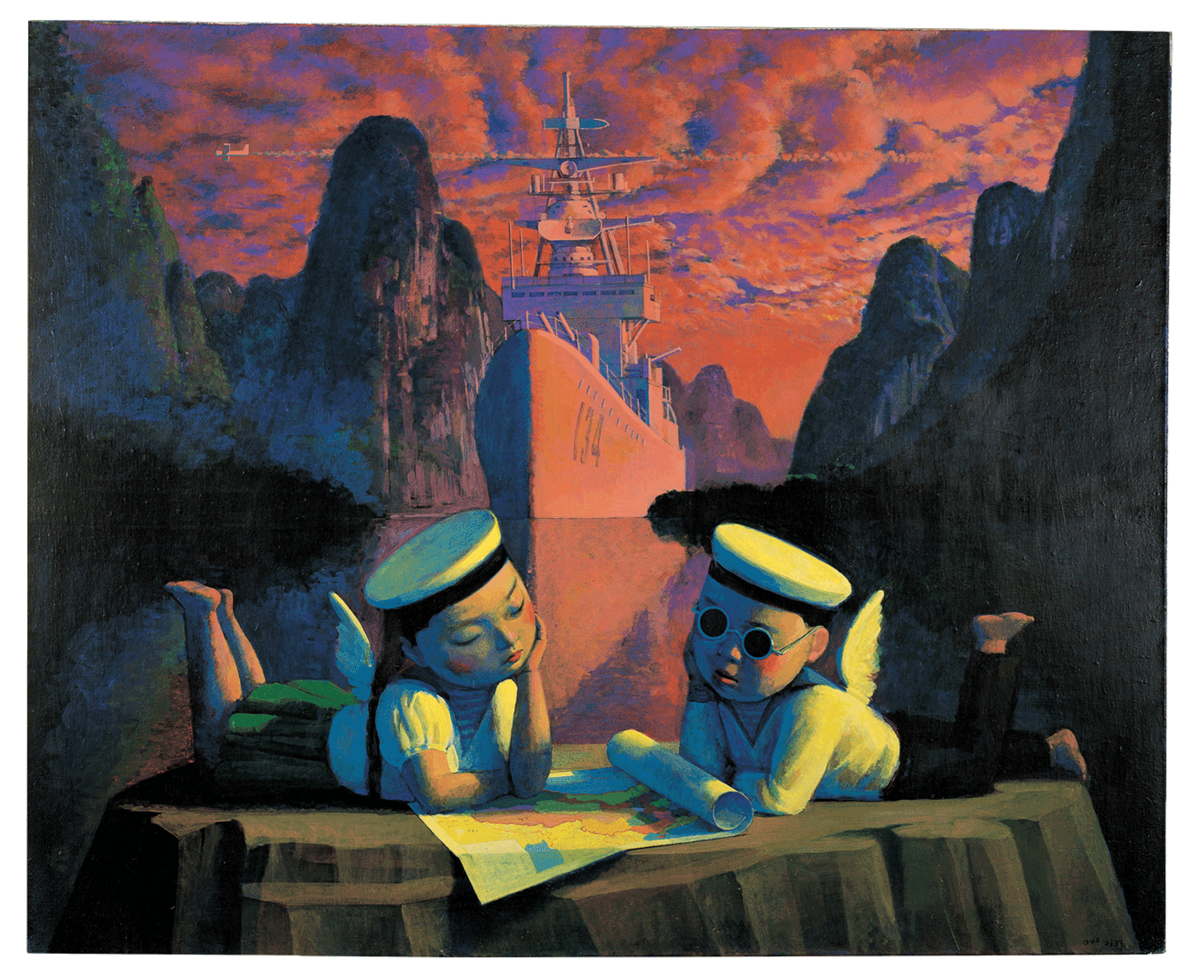 A painting by Liu Ye, titled Warship Children, dated 1996.