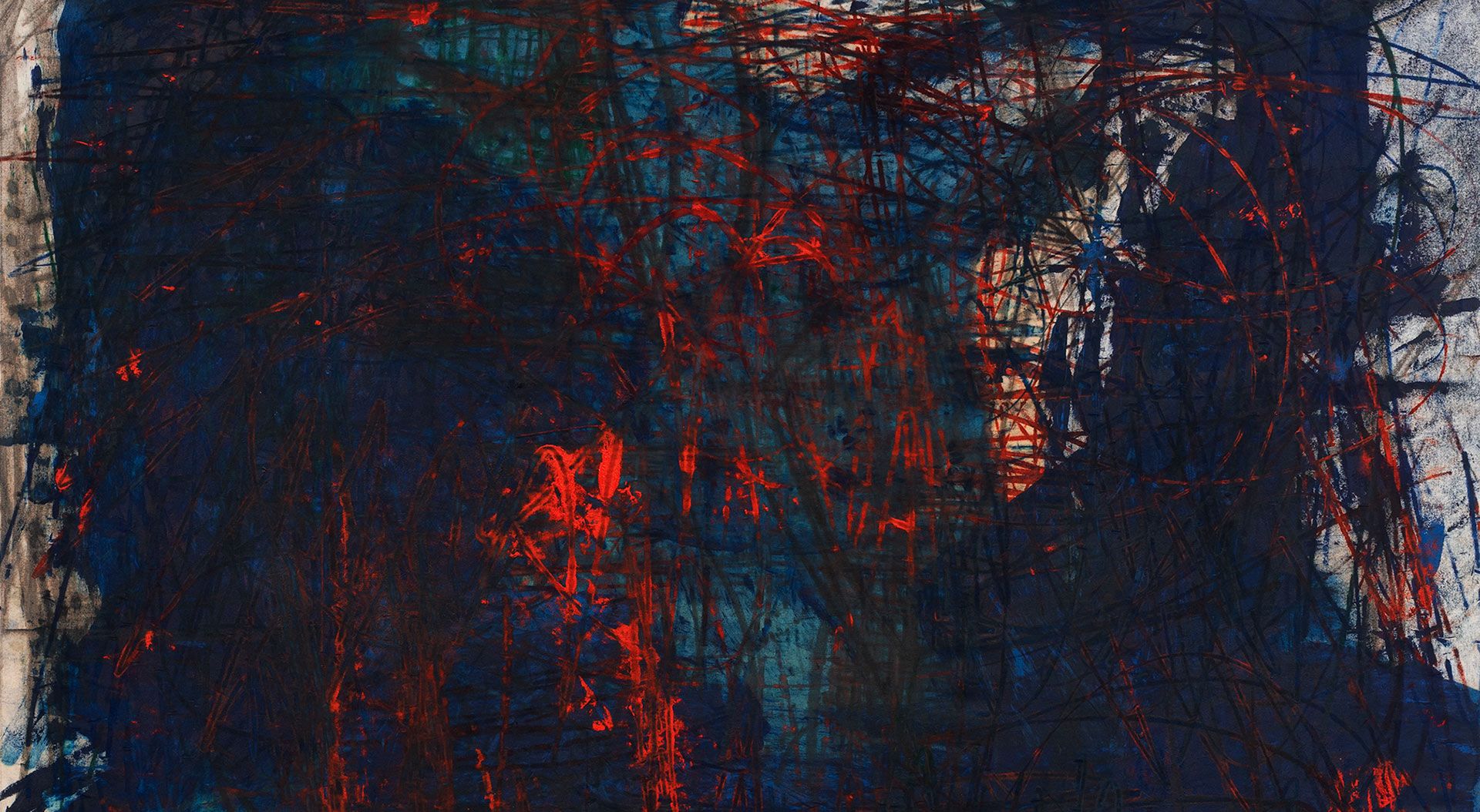 a detail from a painting by Oscar Murillo, titled (untitled) catalyst, dated 2019.
