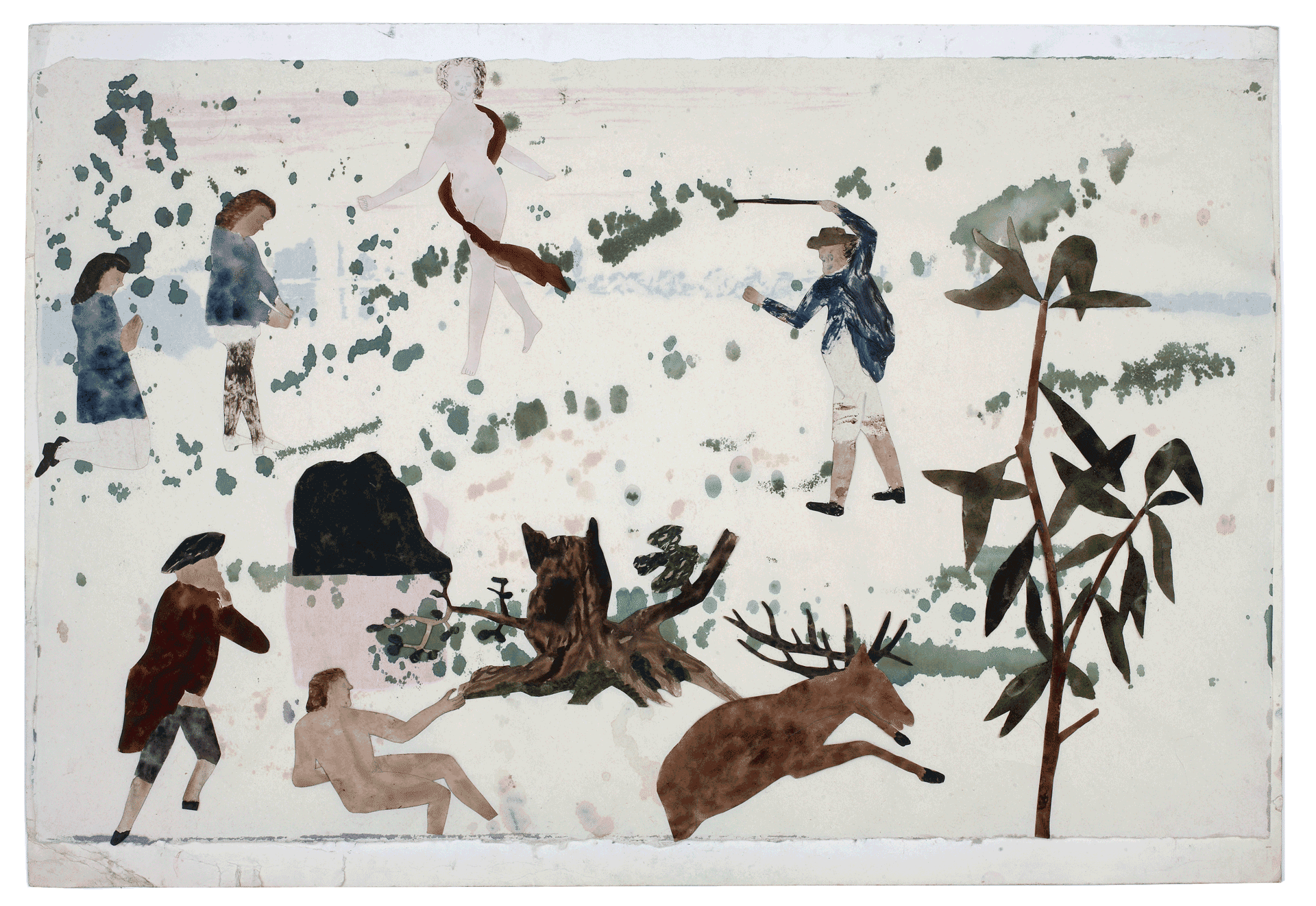 A mixed media work on paper by Jockum Nordstrom, titled Groaning, dated 2010.
